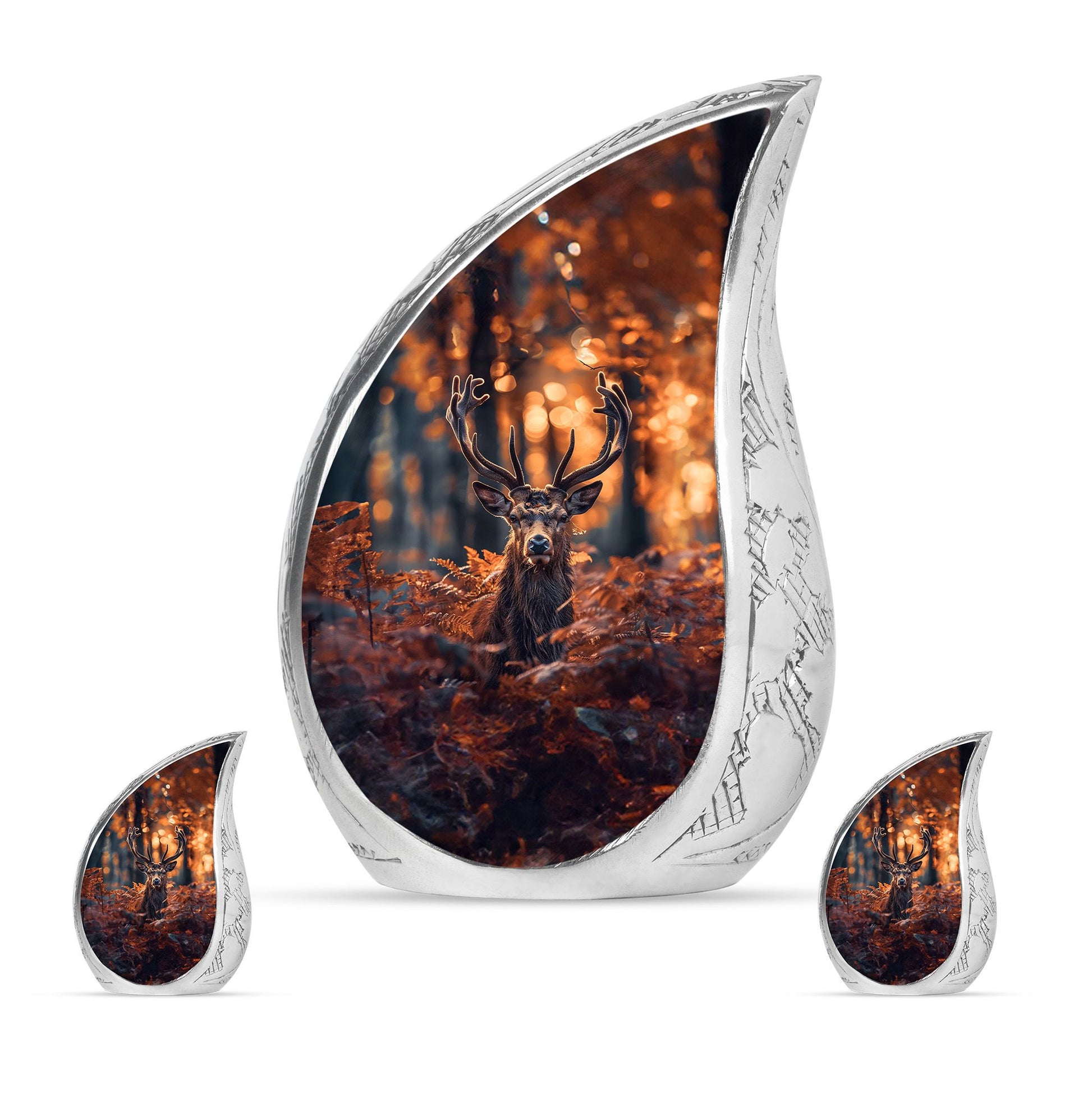 Deer Theme Large Urn With 2 Keepsake Urn