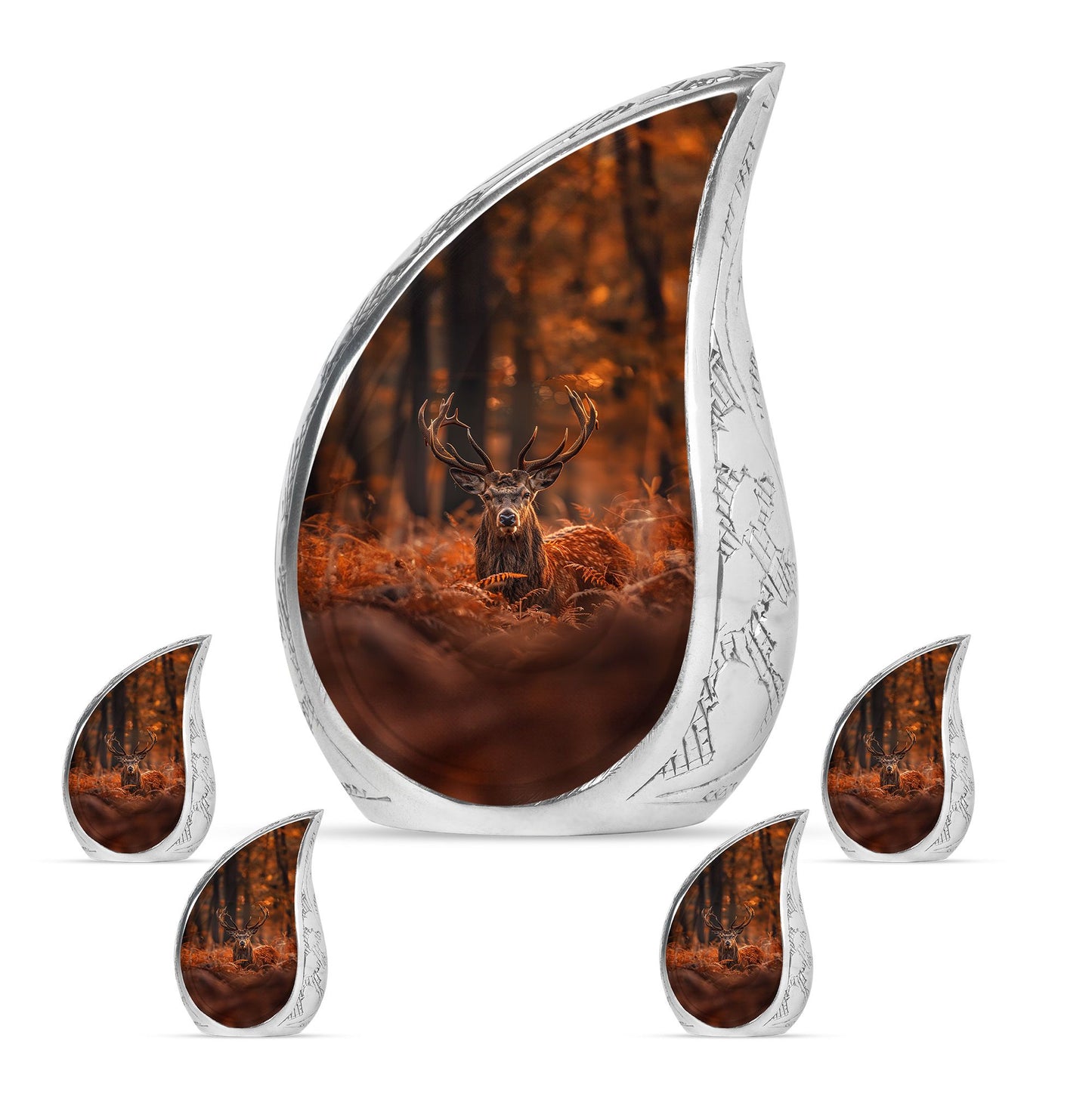 Deer Theme Large Urn With 4 Keepsake Urn
