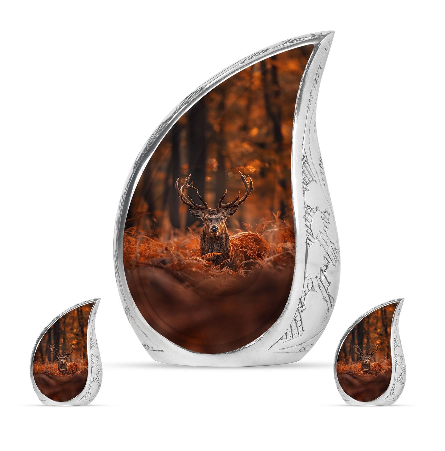 Deer Theme Large Urn With 2 Keepsake Urn