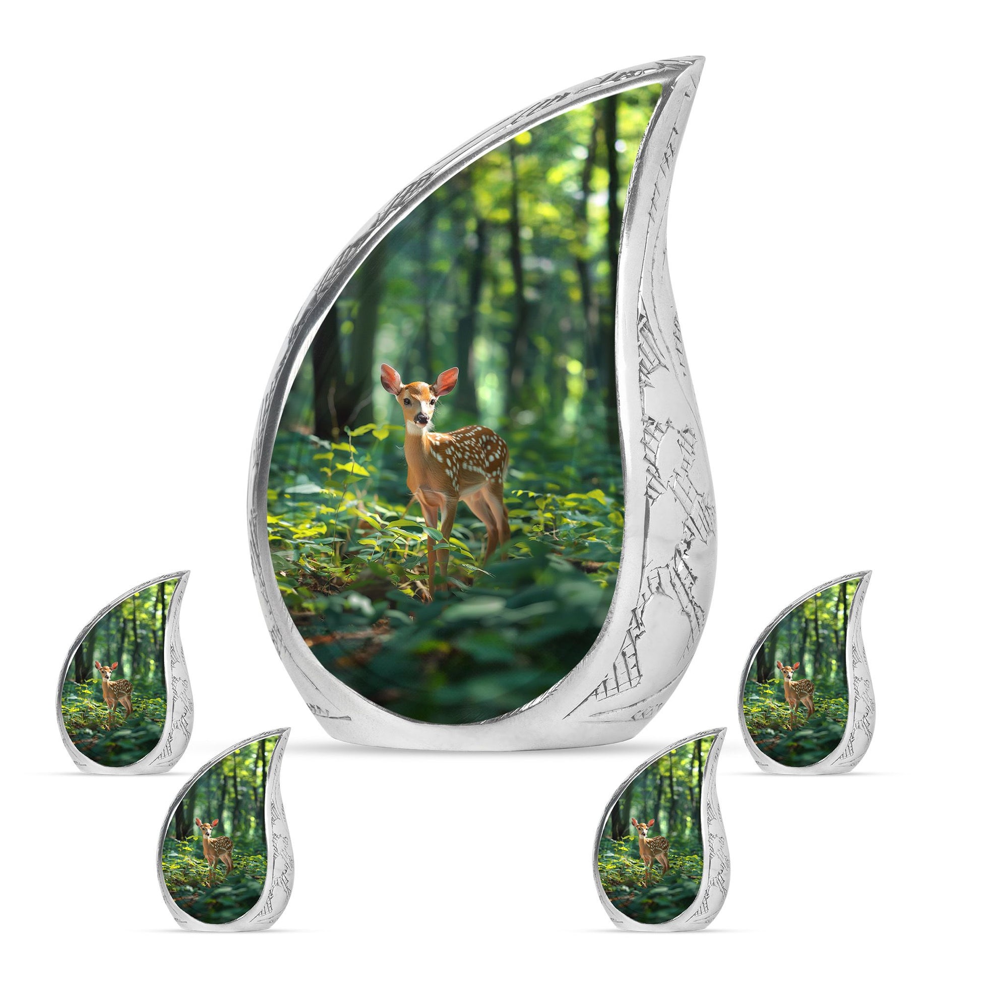 Deer Theme Large Urn With 4 Keepsake Urn