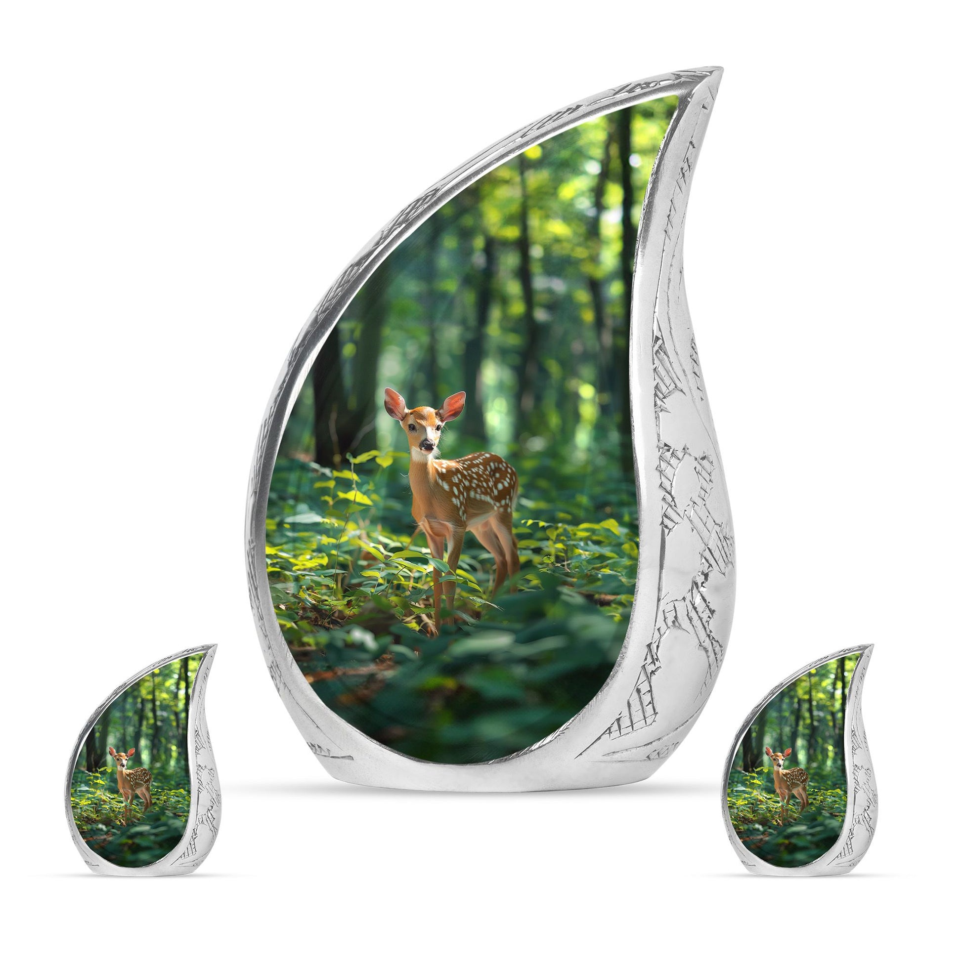 Deer Theme Large Urn With 2 Keepsake Urn