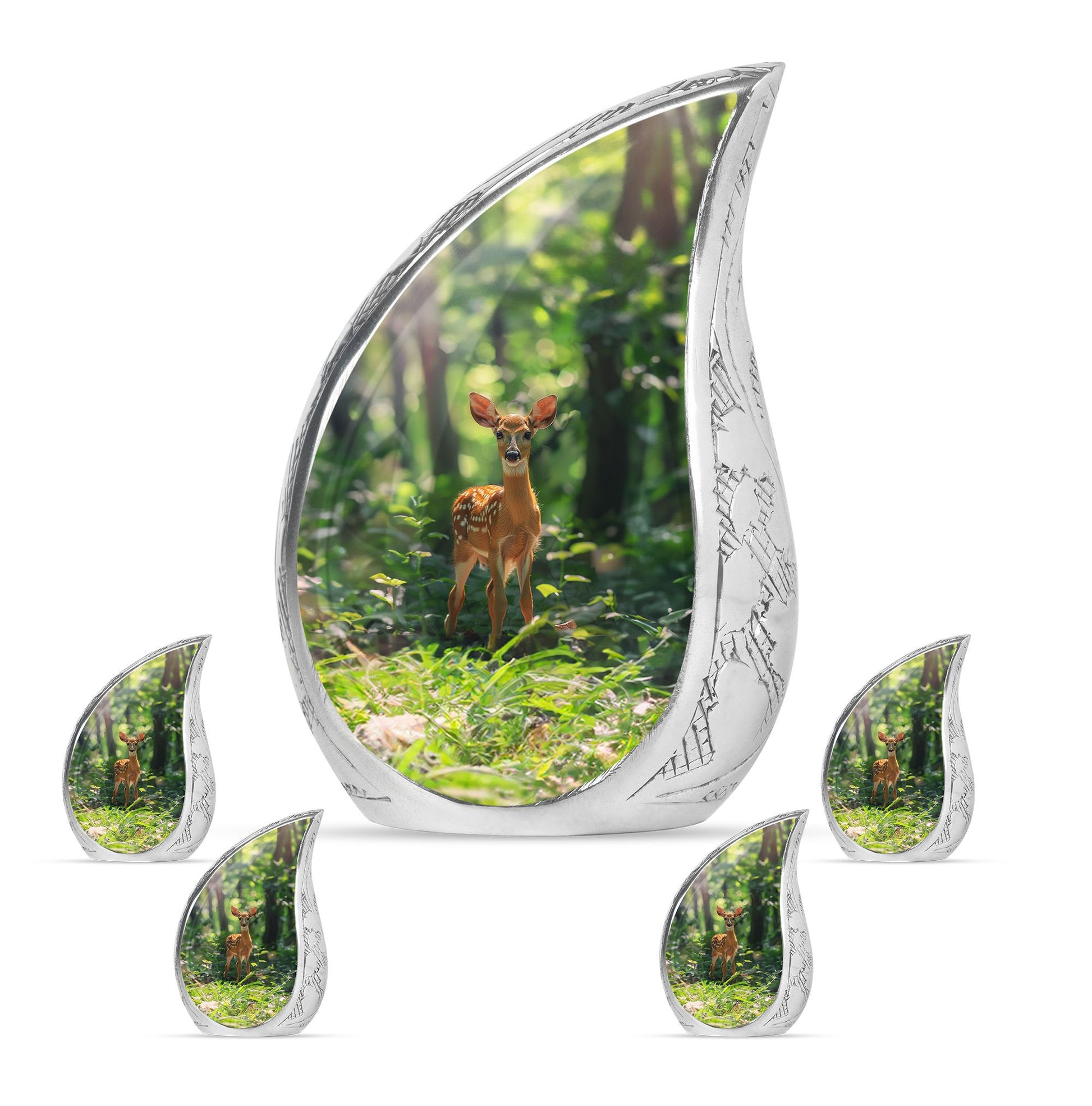 Deer Theme Large Urn With 4 Keepsake Urn