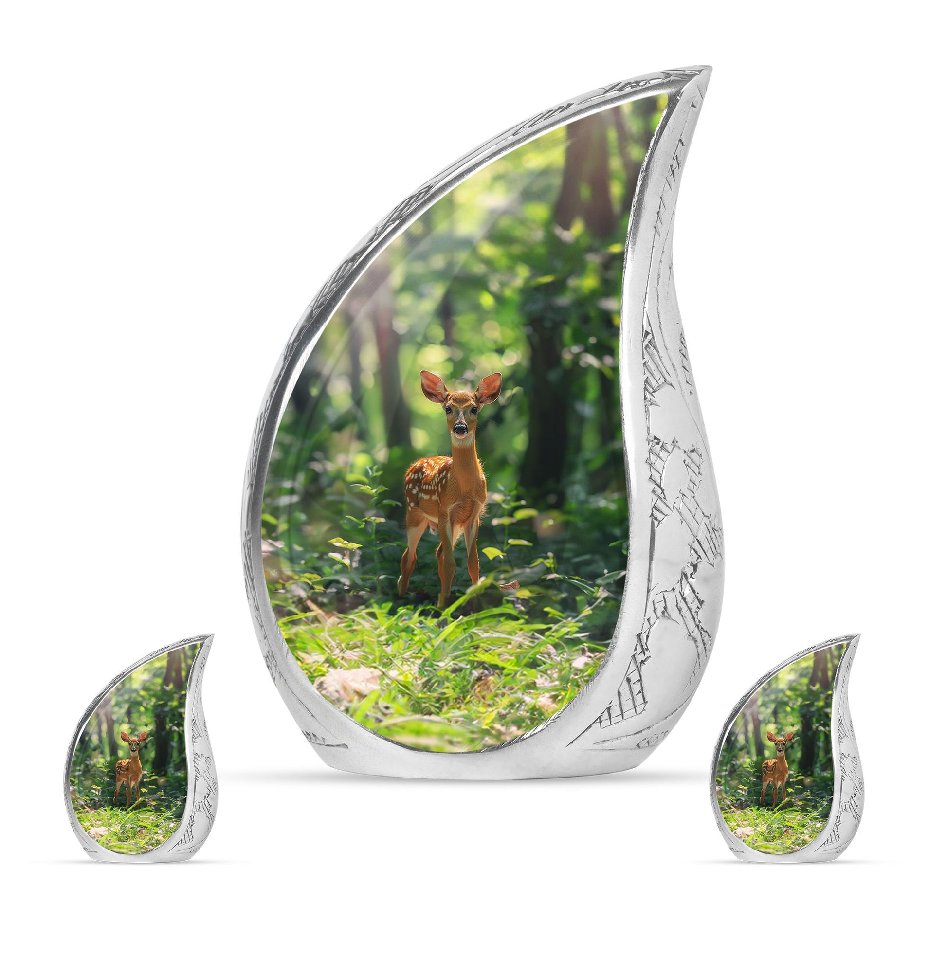 Deer Theme Large Urn With 2 Keepsake Urn