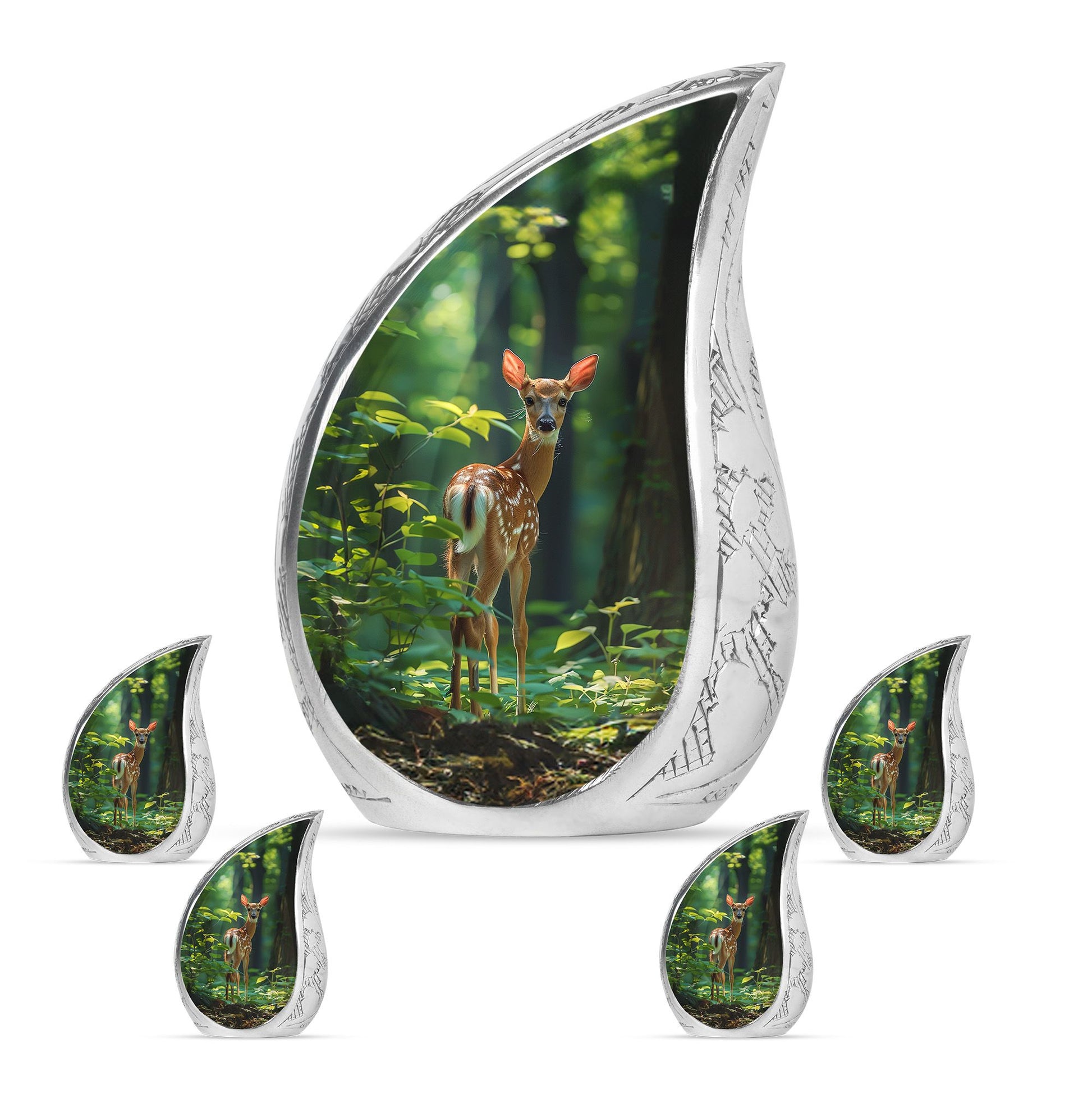 Deer Theme Large Urn With 4 Keepsake Urn