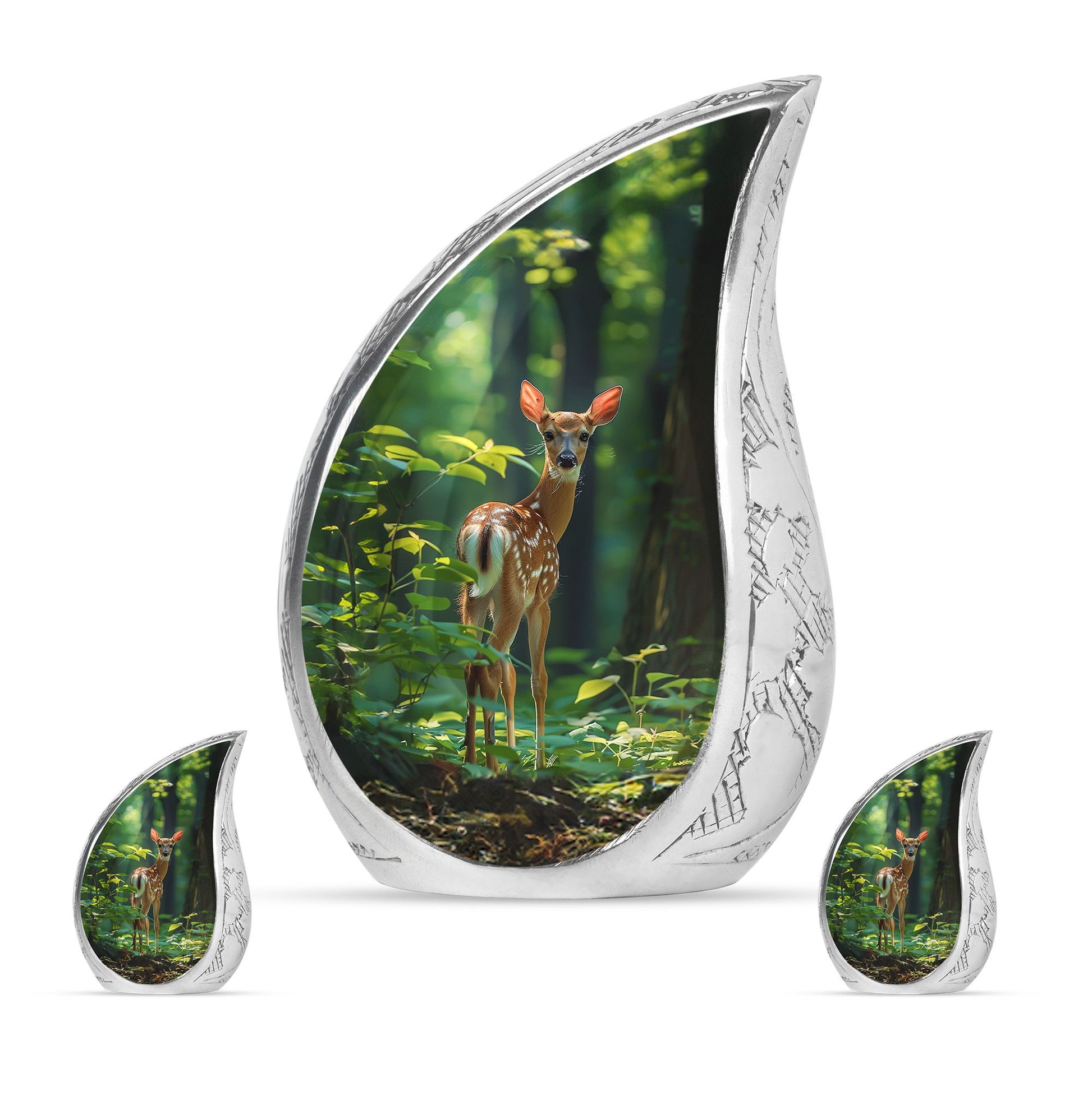 Deer Theme Large Urn With 2 Keepsake Urn