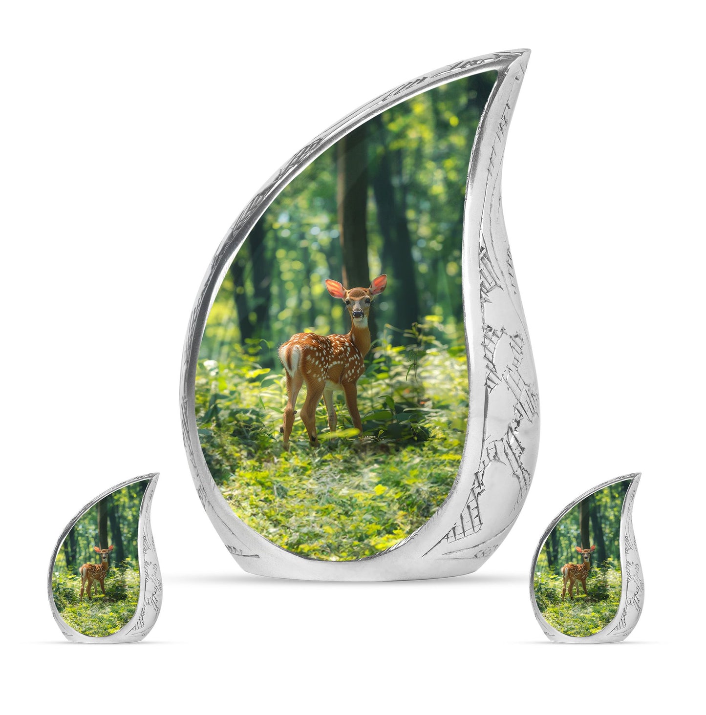 Deer Theme Large Urn With 2 Keepsake Urn