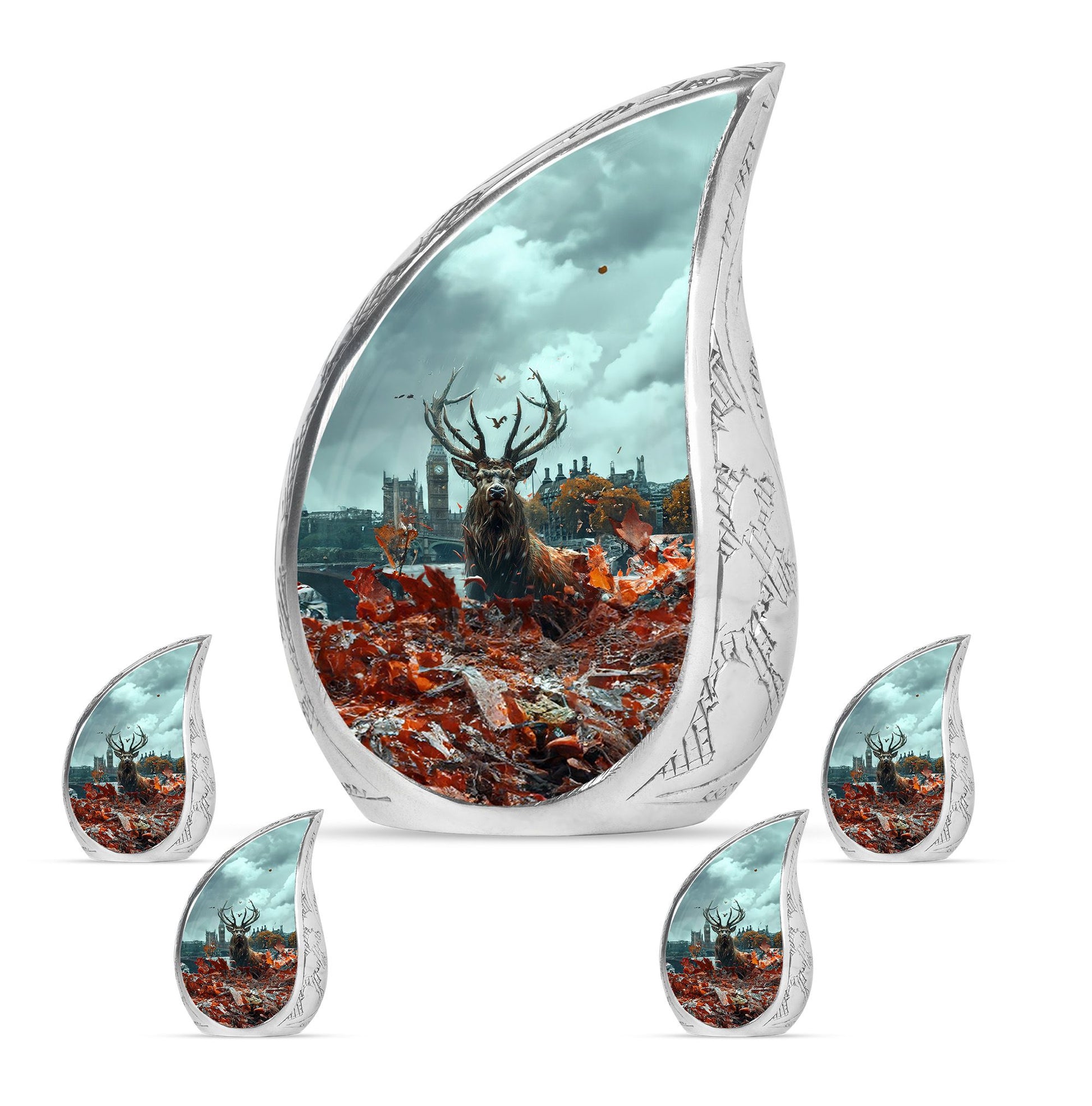 Deer Theme Large Urn With 4 Keepsake Urn