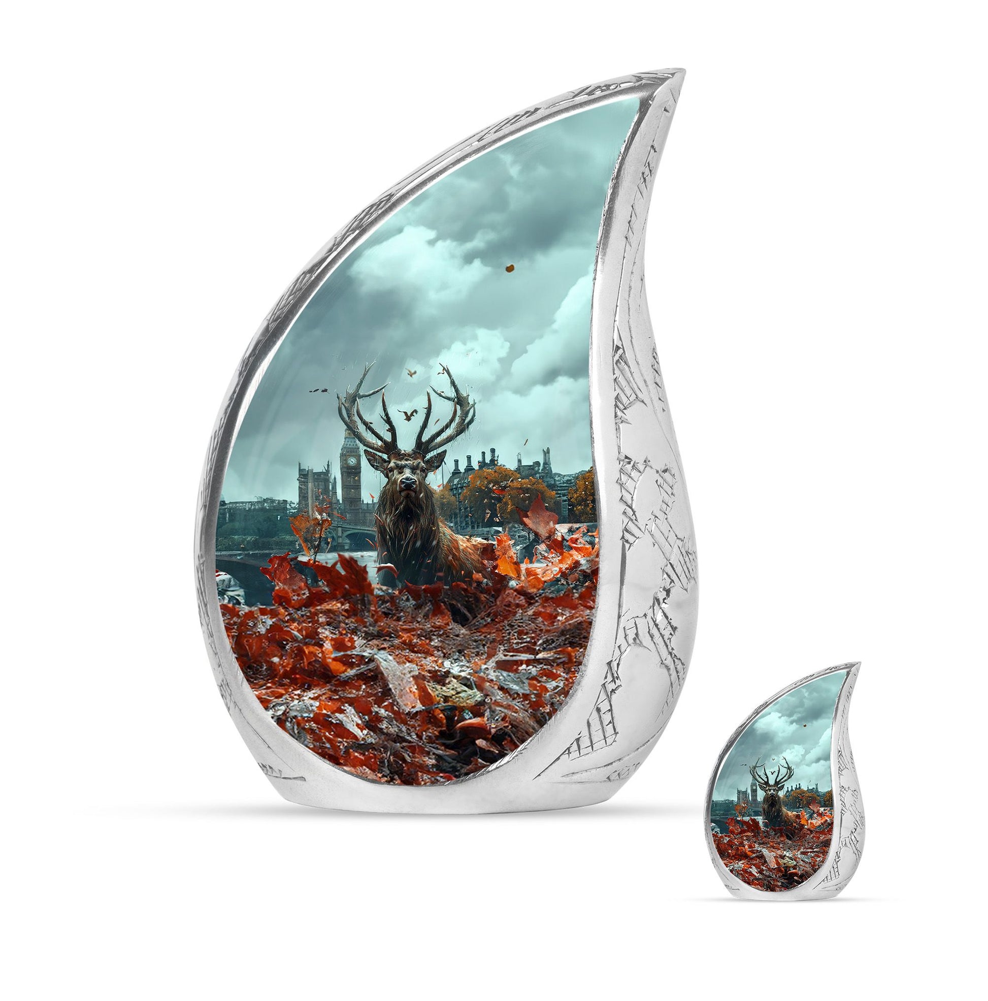 Deer Theme Large Urn With 1 Keepsake Urn