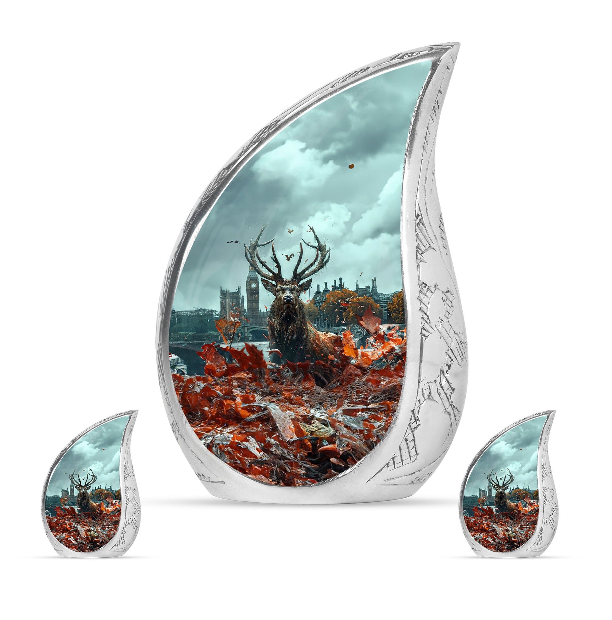 Deer Theme Large Urn With 2 Keepsake Urn