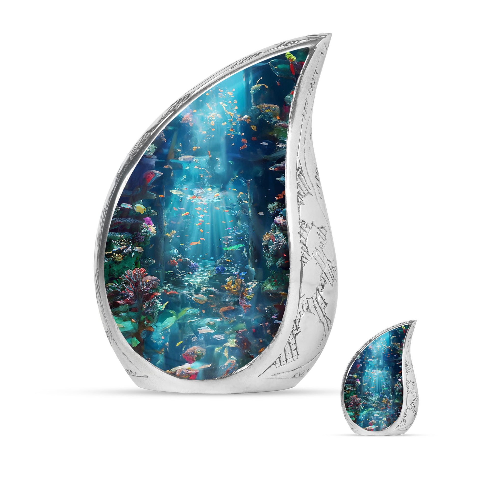 Fish Theme Large Urn With 1 Keepsake Urn