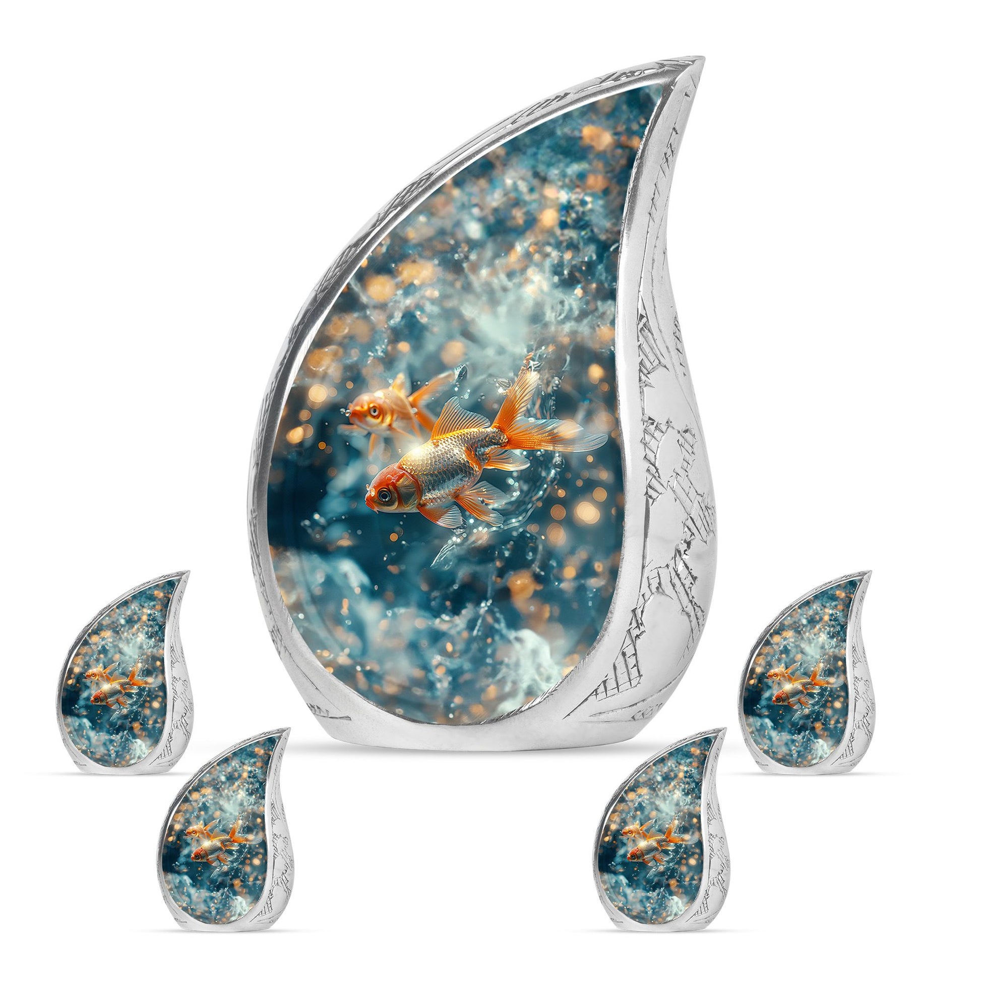 Fish Theme Large Urn With 4 Keepsake Urn