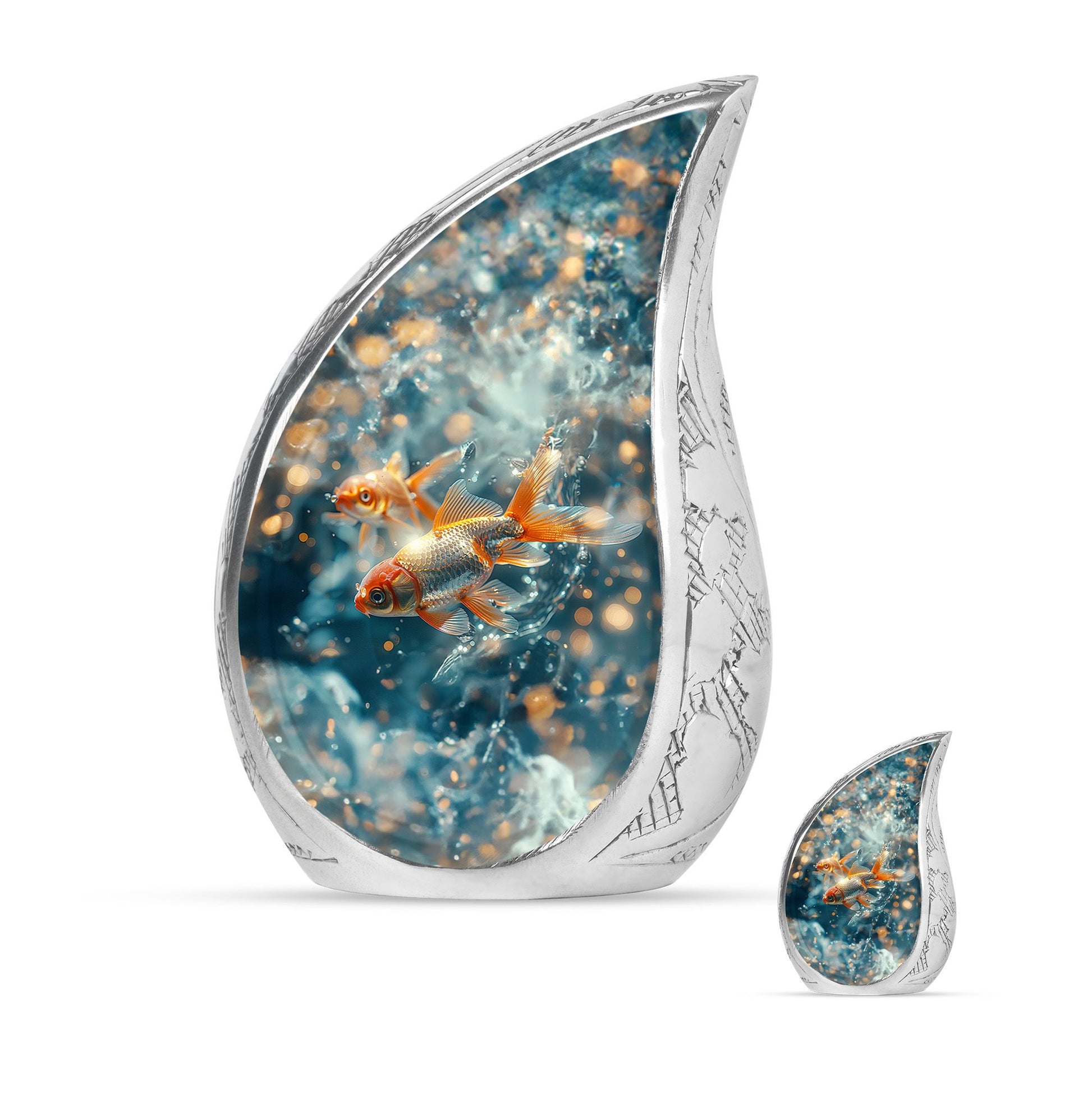 Fish Theme Large Urn With 1 Keepsake Urn