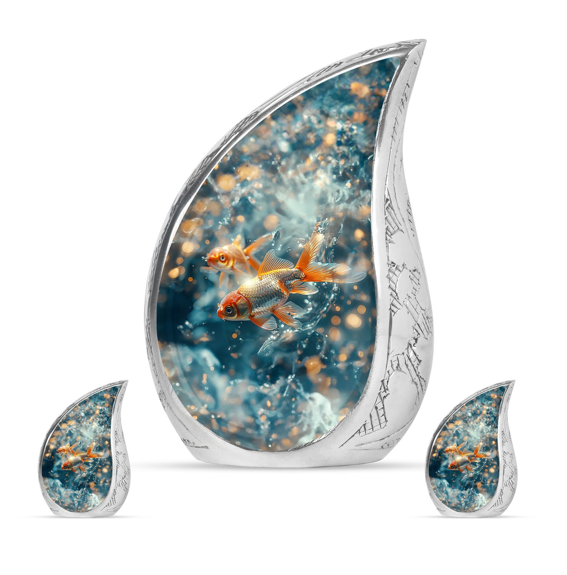 Fish Theme Large Urn With 2 Keepsake Urn