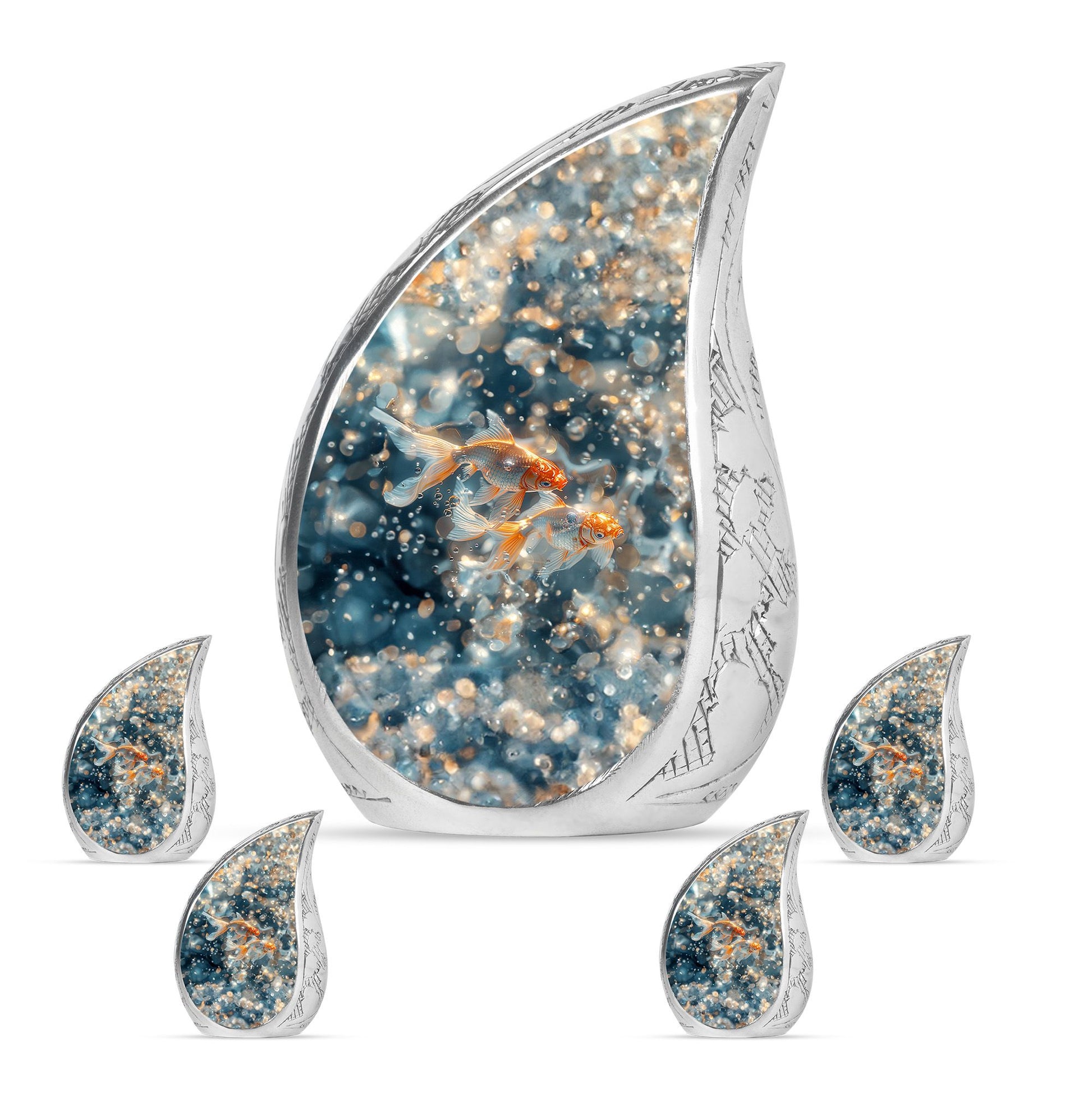 Fish Theme Large Urn With 4 Keepsake Urn