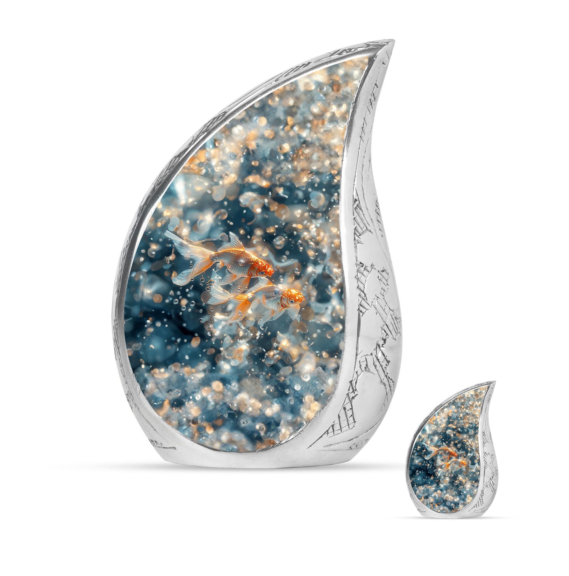 Fish Theme Large Urn With 1 Keepsake Urn