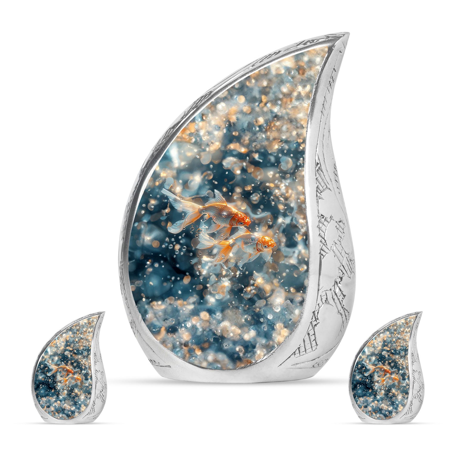 Fish Theme Large Urn With 2 Keepsake Urn