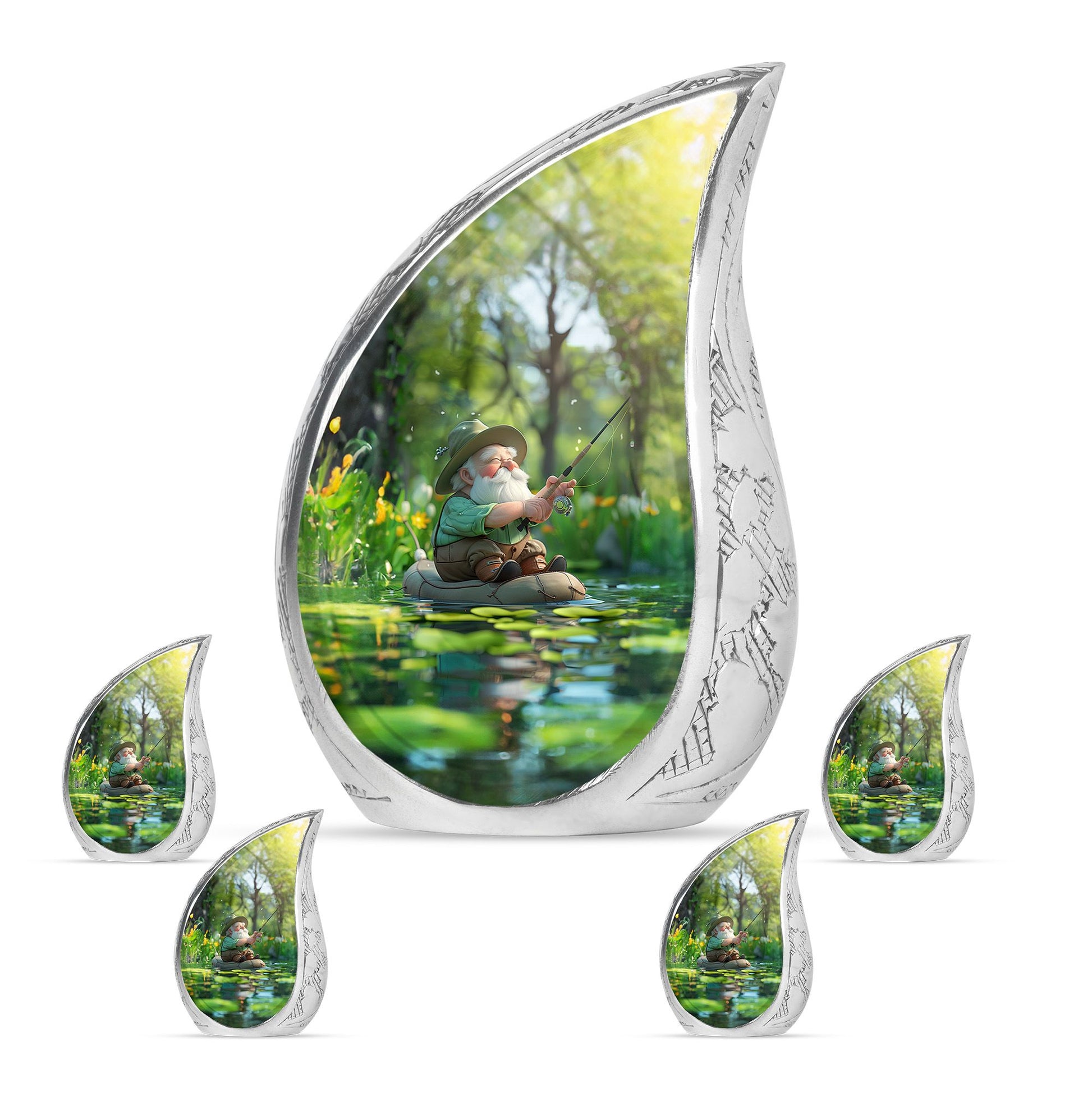 Fishing Theme Large Urn With 4 Keepsake Urn