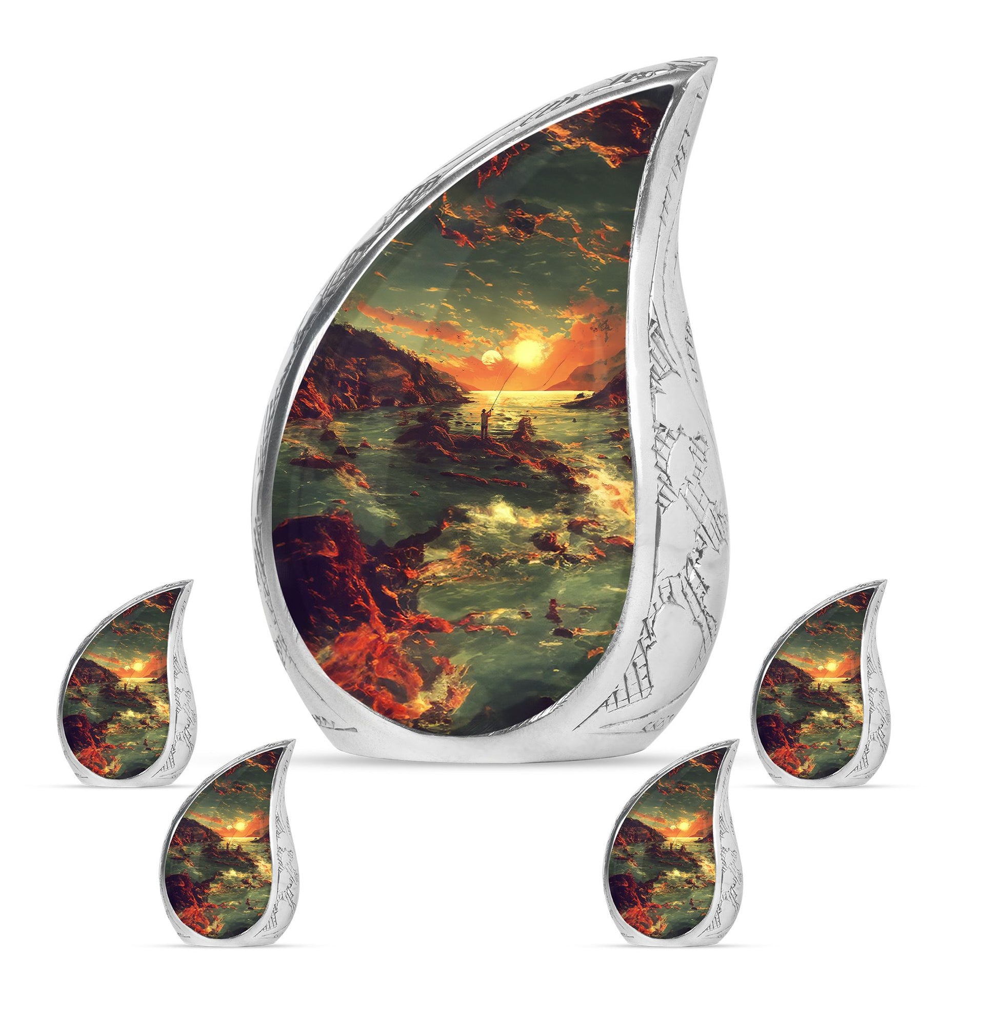 Fishing Theme Large Urn With 4 Keepsake Urn