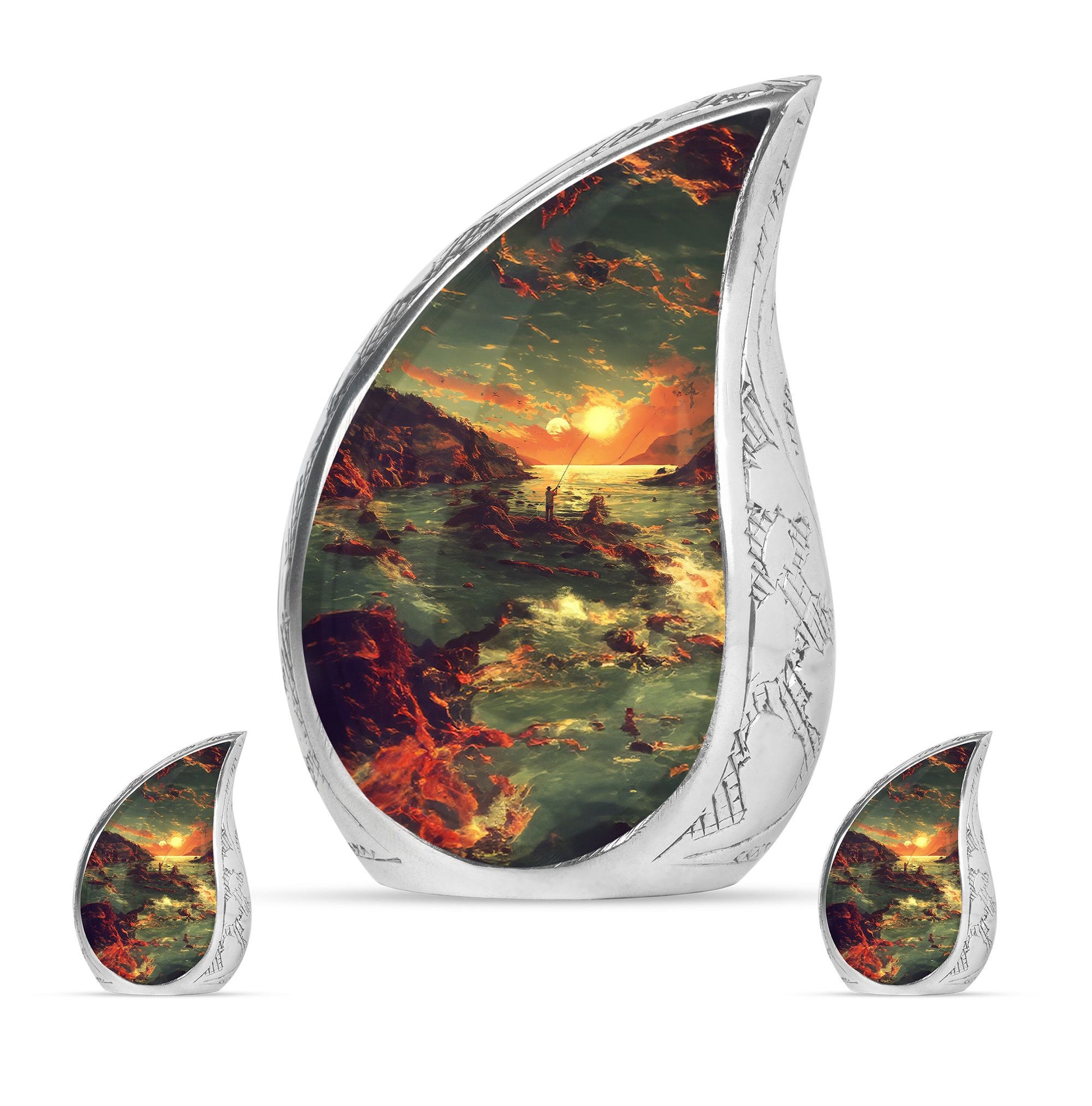 Fishing Theme Large Urn With 2 Keepsake Urn