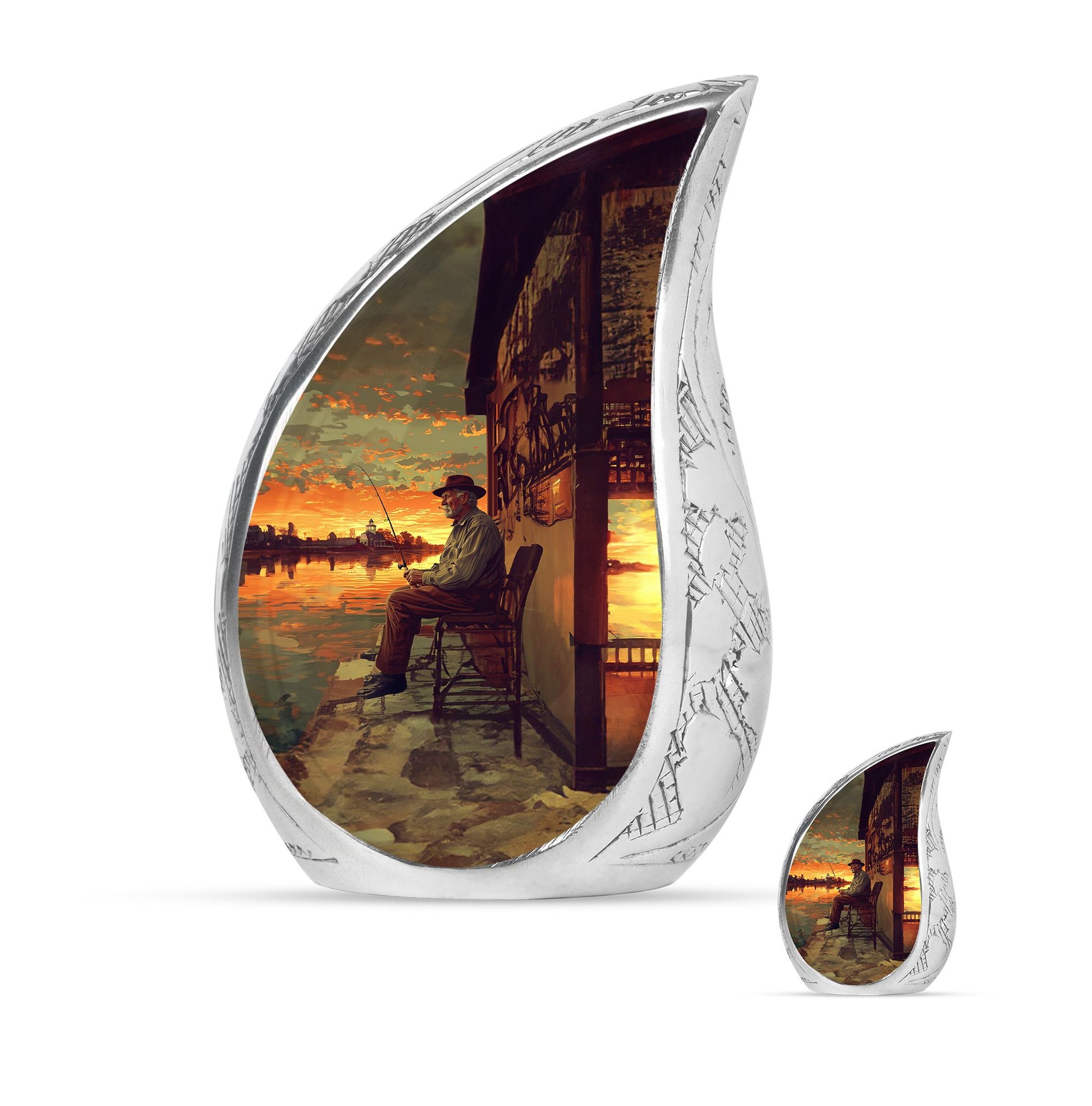 Fishing Theme Large Urn With 1 Keepsake Urn