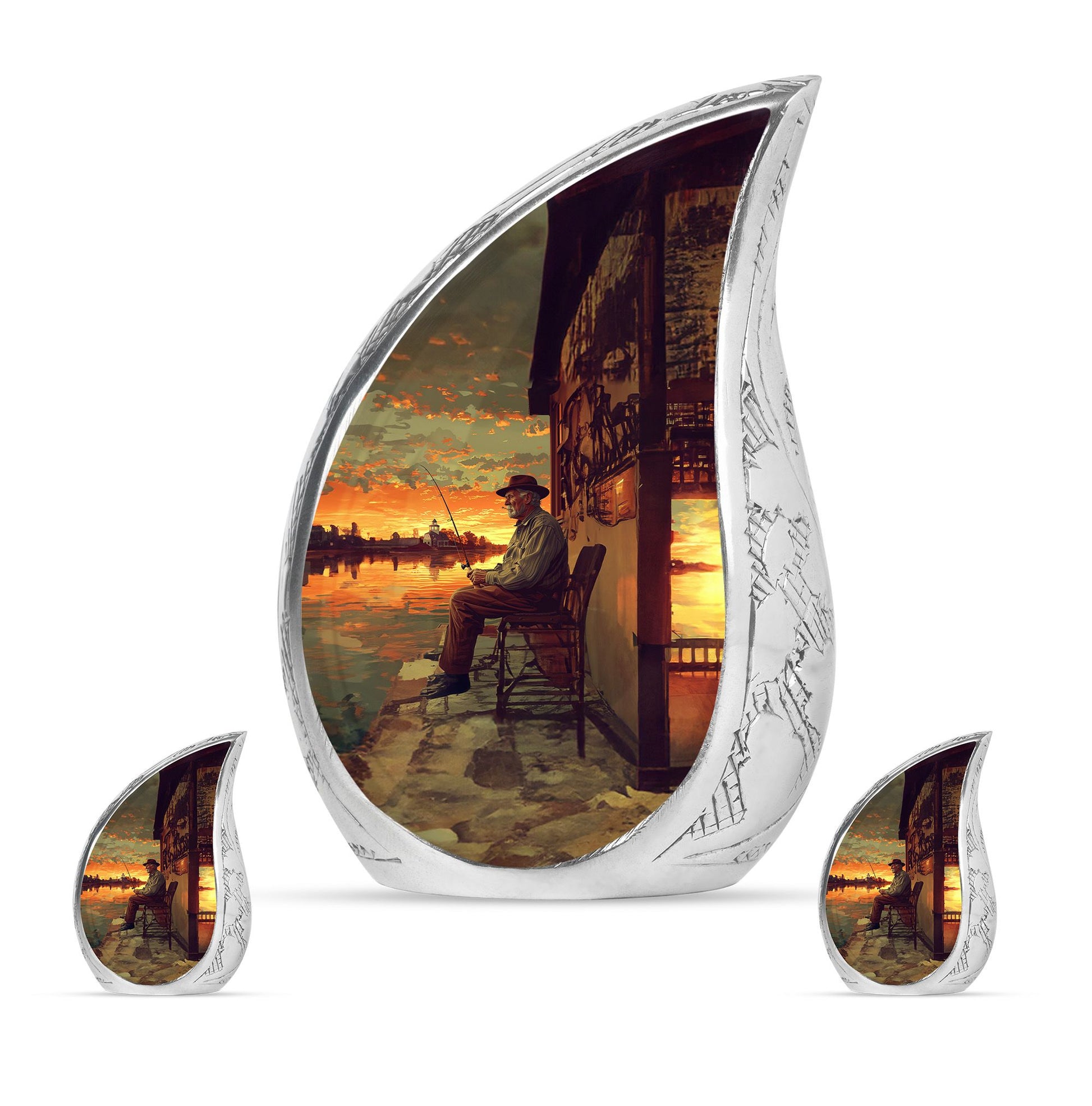 Fishing Theme Large Urn With 2 Keepsake Urn