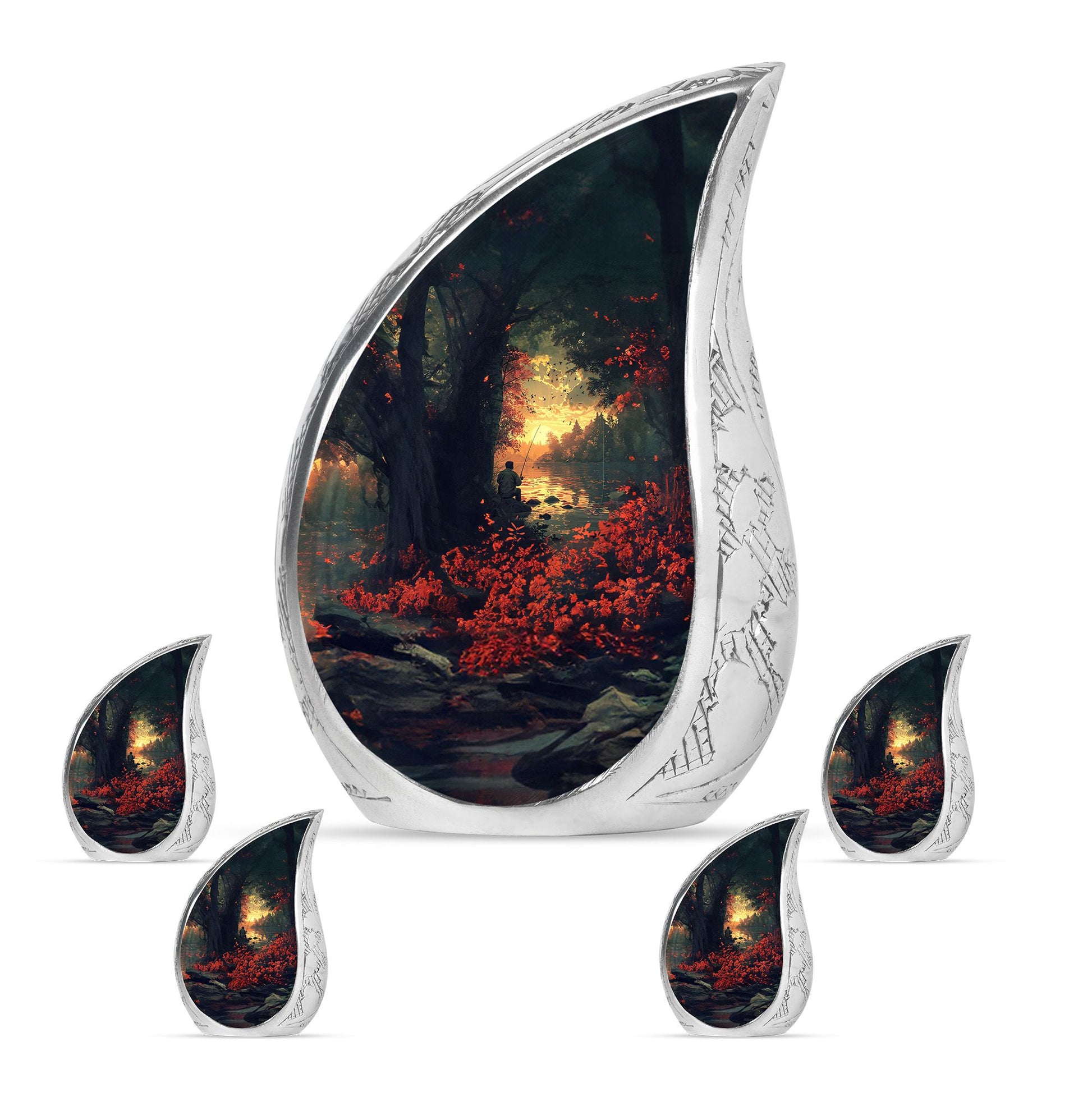 Fishing Theme Large Urn With 4 Keepsake Urn