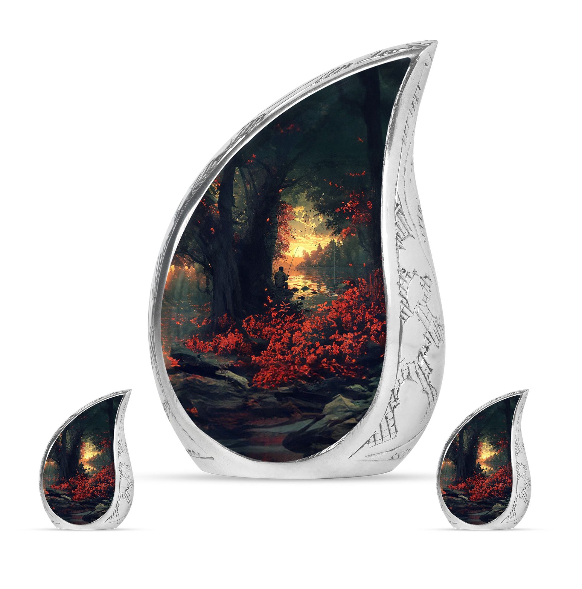 Fishing Theme Large Urn With 2 Keepsake Urn