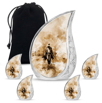 Cowboy Theme Large Urn With 4 Keepsake Urn