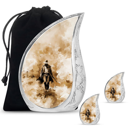 Cowboy Theme Large Urn With 2 Keepsake Urn