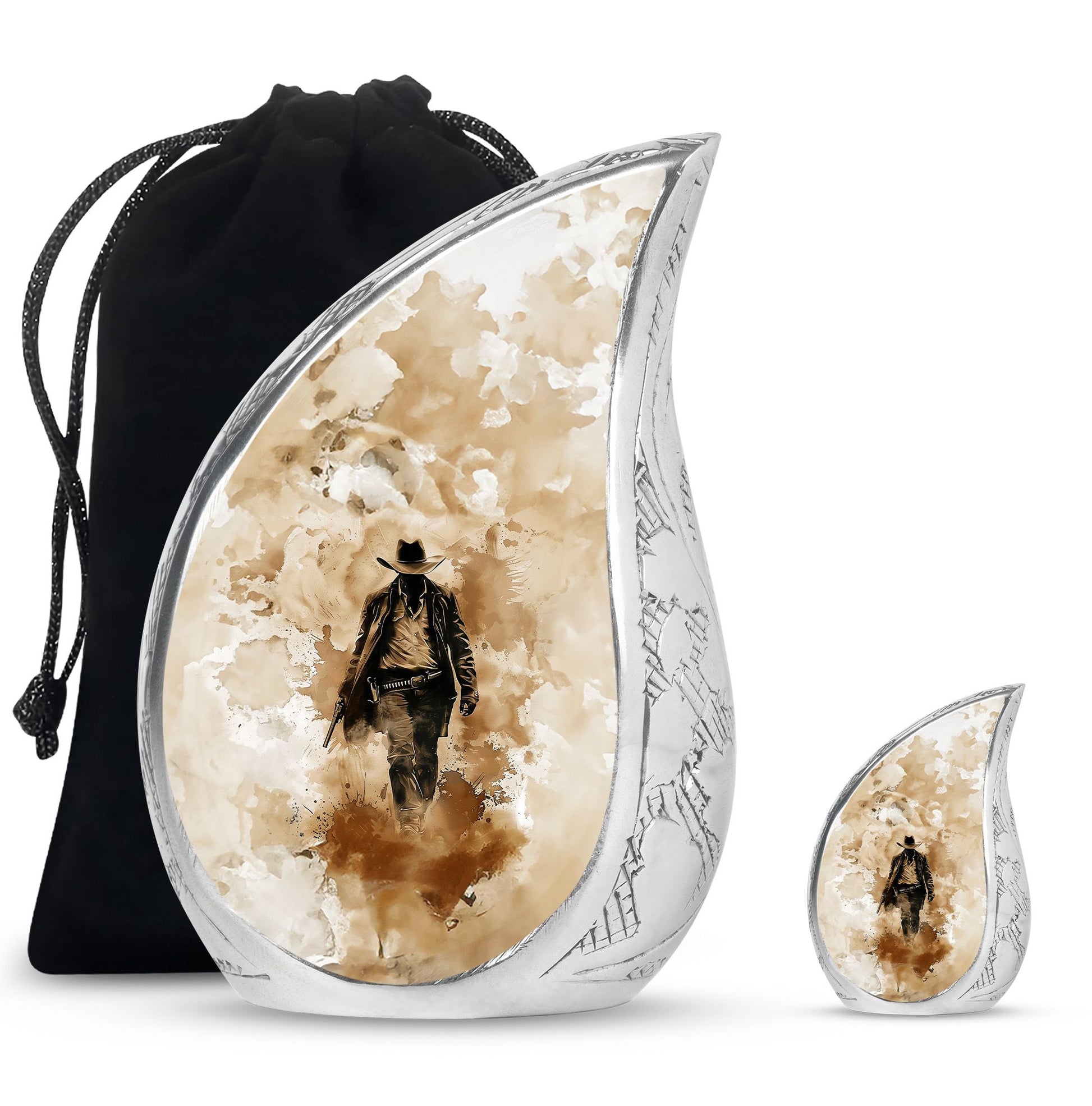 Cowboy Theme Large Urn With 1 Keepsake Urn