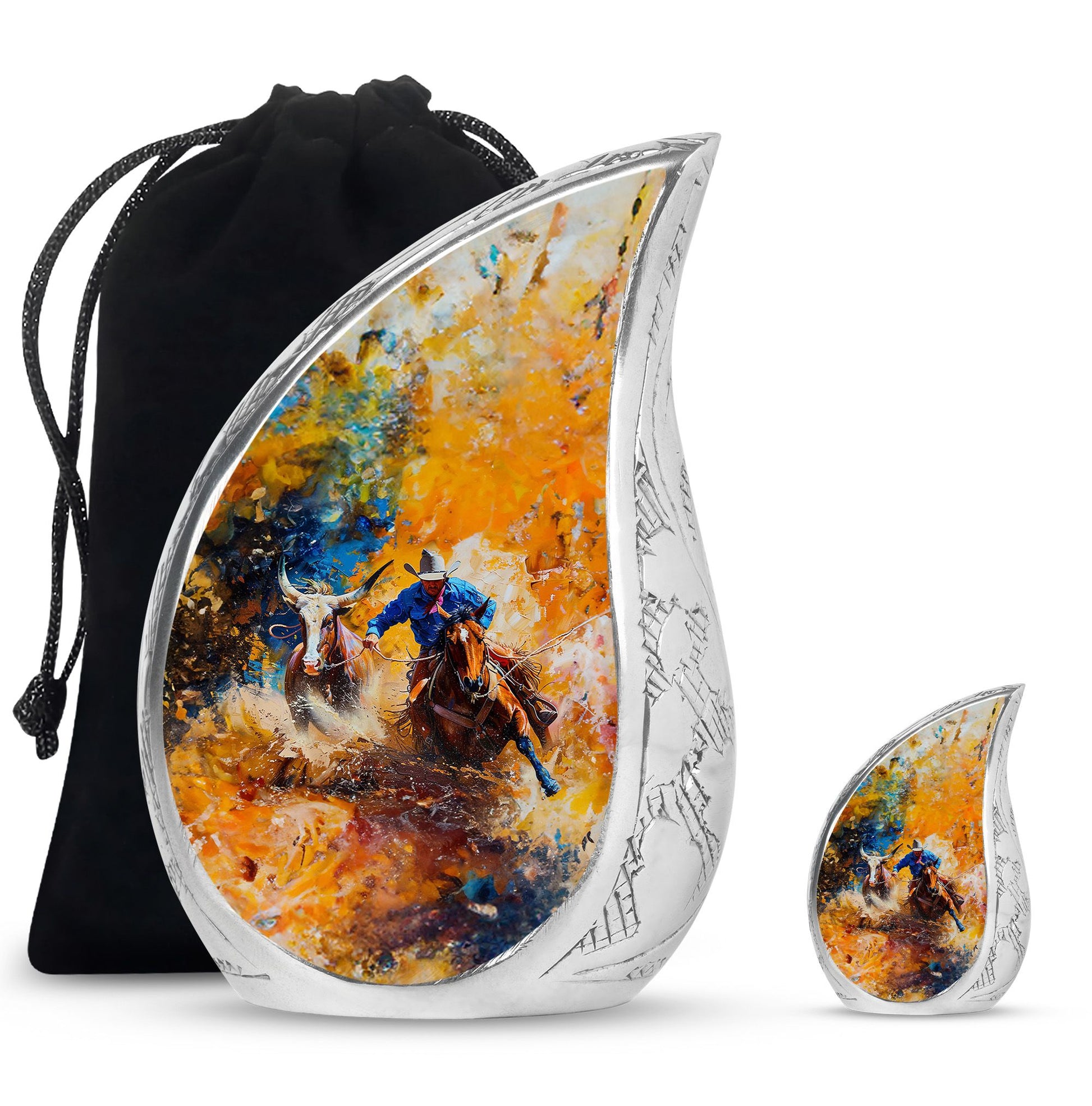 Cowboy Theme Large Urn With 1 Keepsake Urn