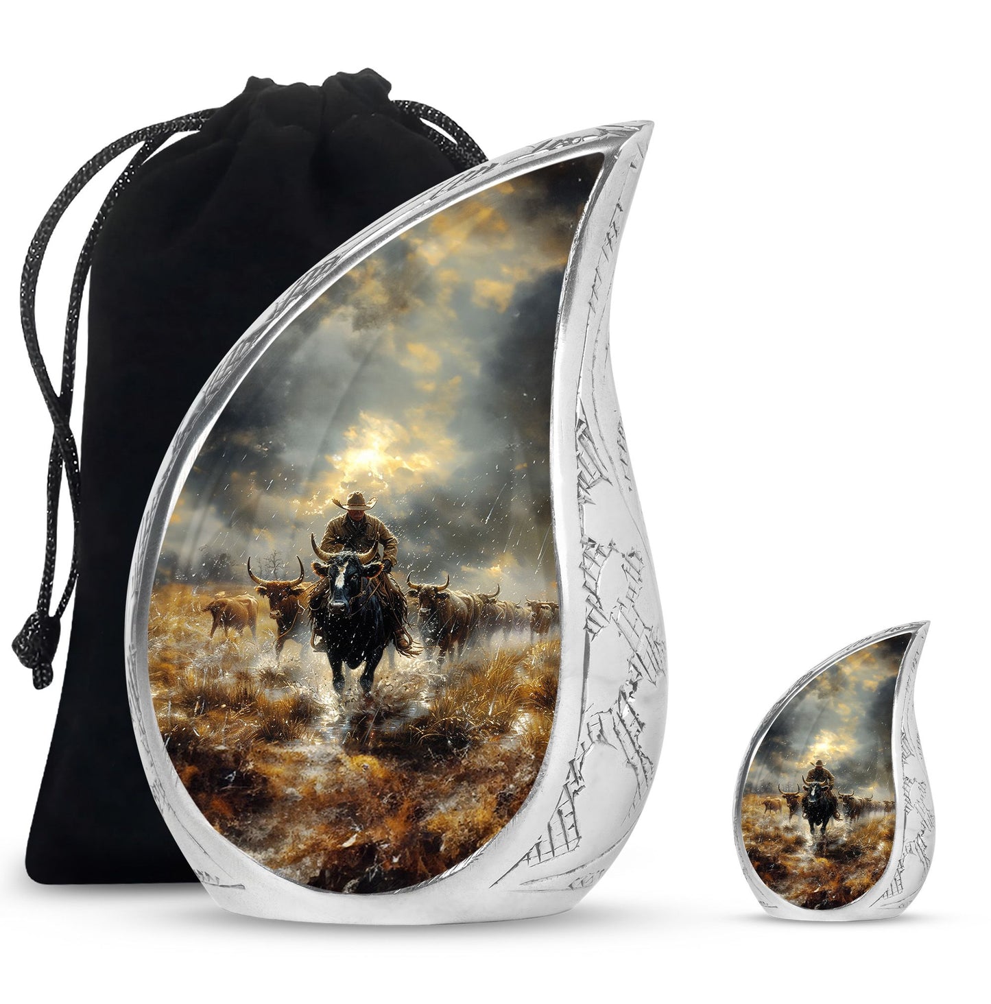 Cowboy Theme Large Urn With 1 Keepsake Urn