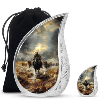 Cowboy Theme Large Urn With 1 Keepsake Urn