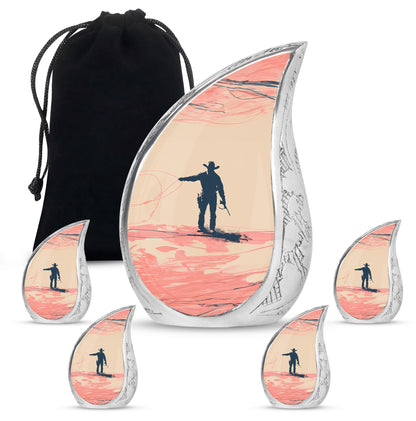 Cowboy Theme Large Urn With 4 Keepsake Urn