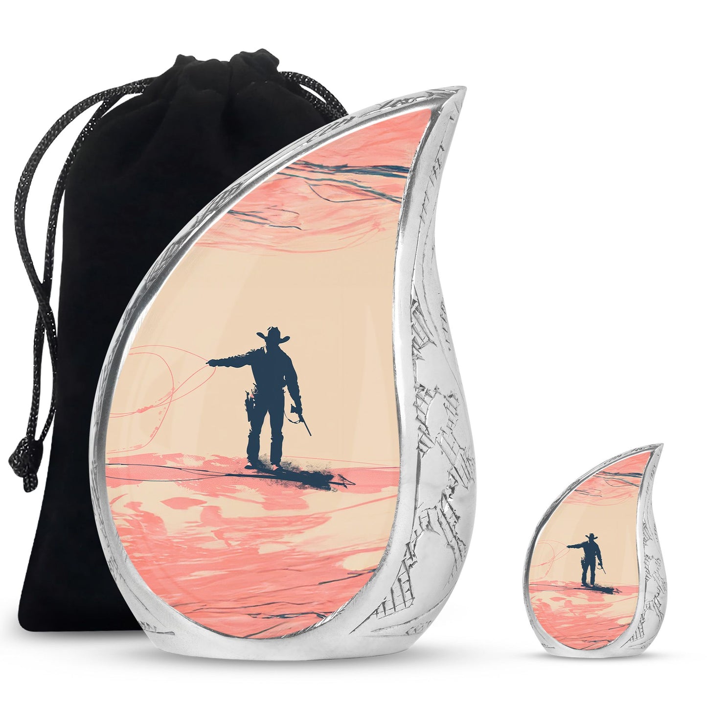 Cowboy Theme Large Urn With 1 Keepsake Urn
