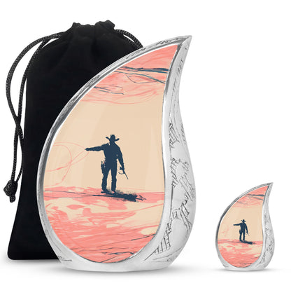 Cowboy Theme Large Urn With 1 Keepsake Urn
