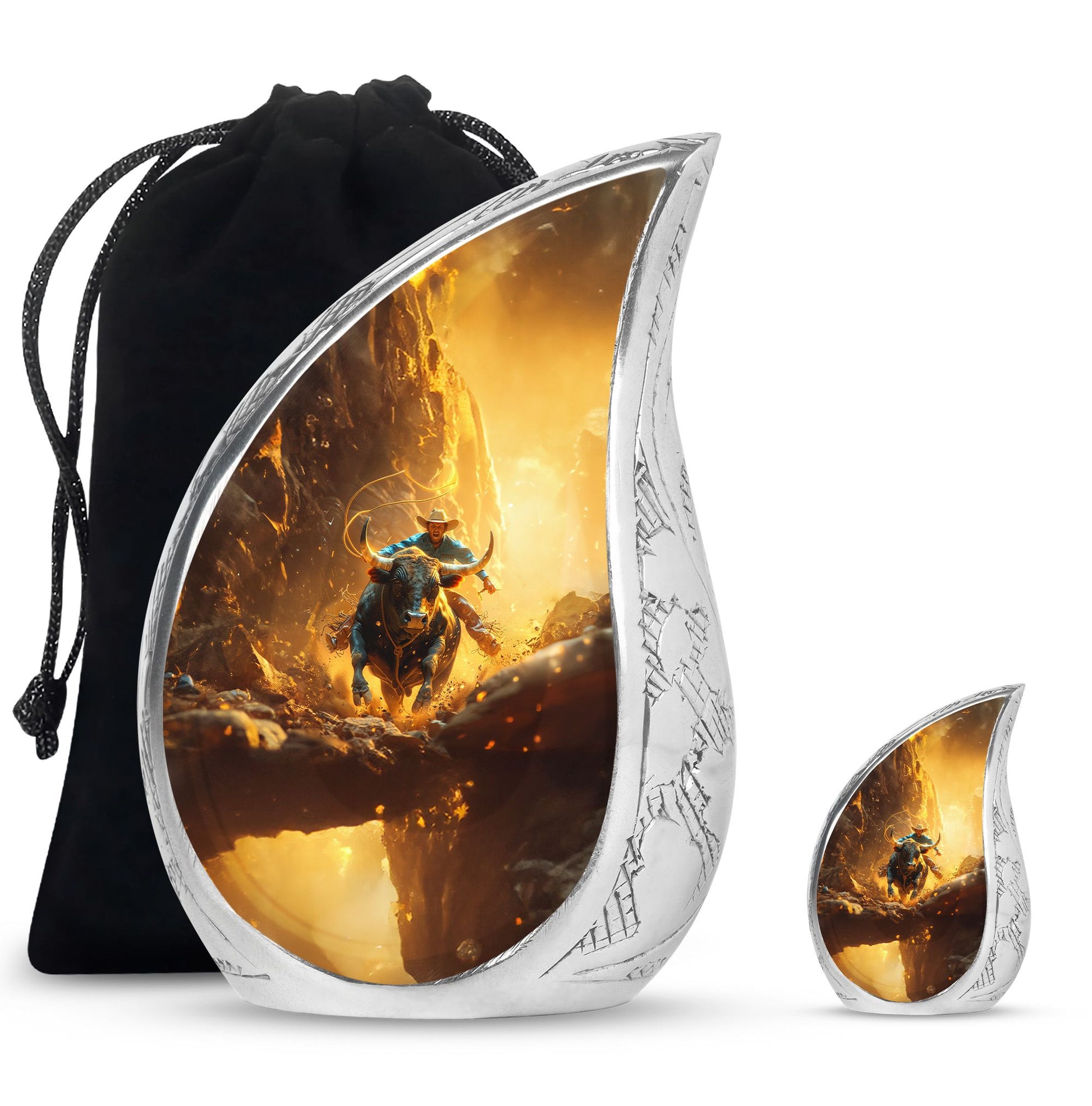 Cowboy Theme Large Urn With 1 Keepsake Urn