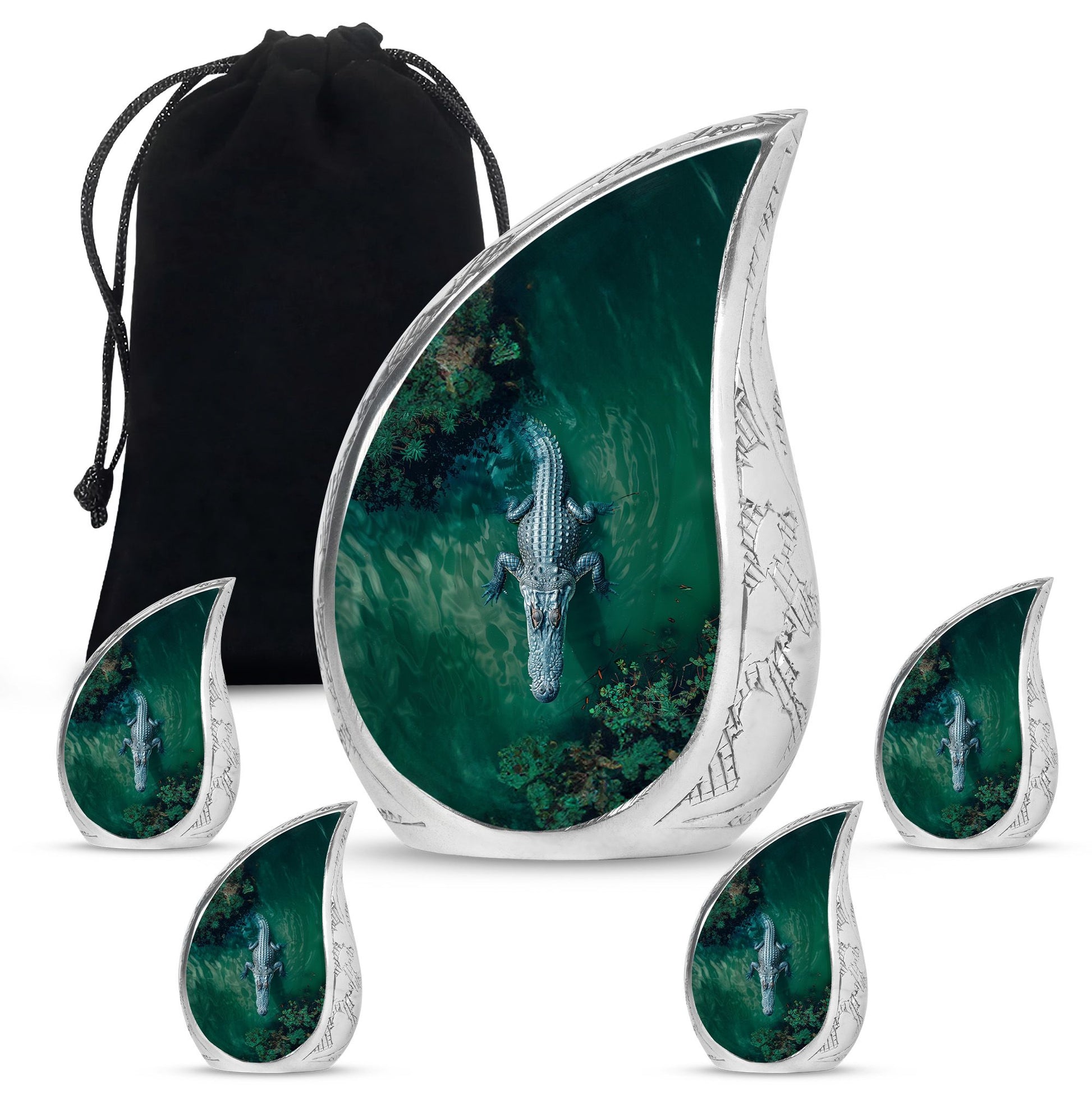 Alligator Theme Large Urn With 4 Keepsake Urn