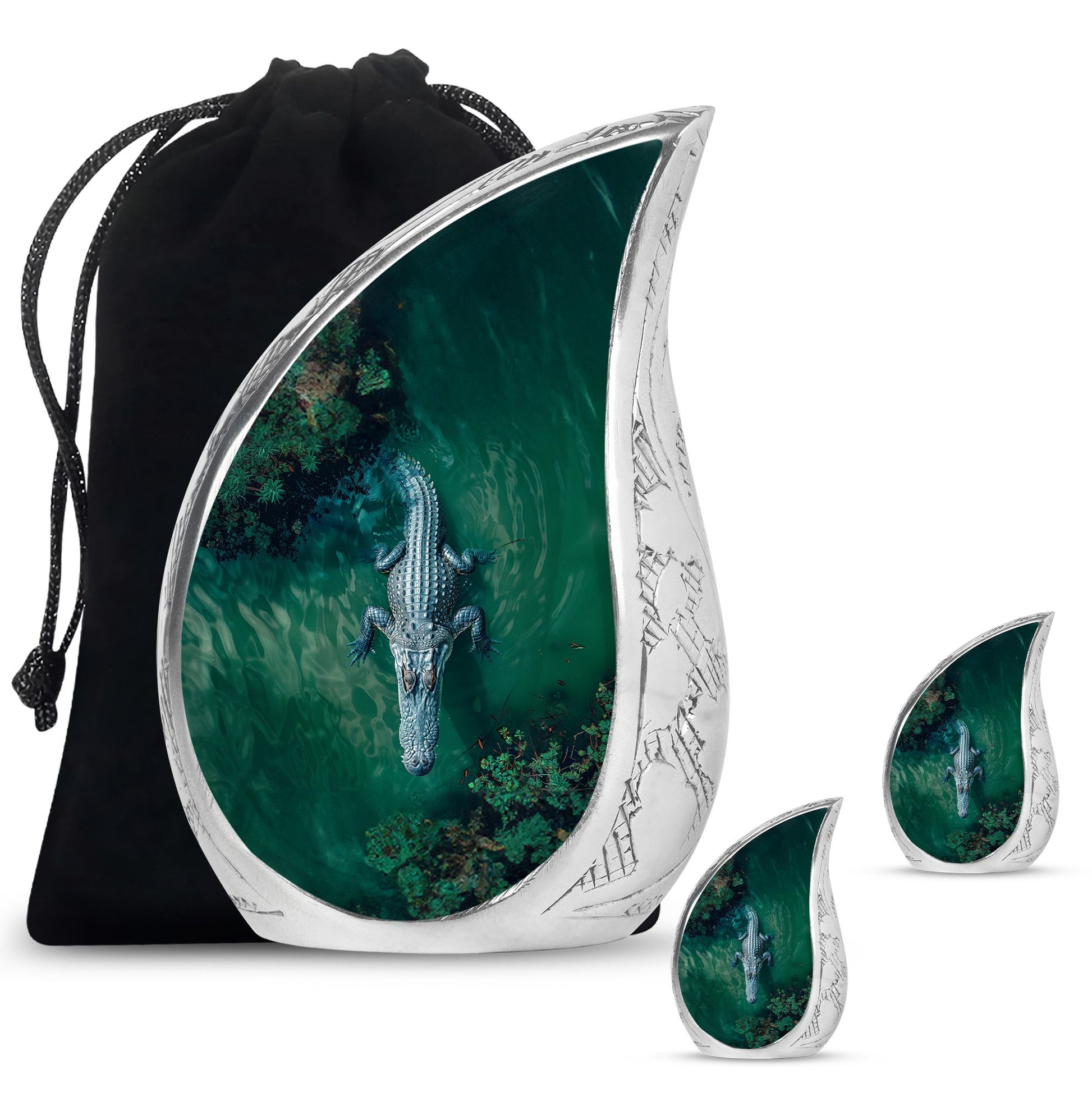 Alligator Theme Large Urn With 2 Keepsake Urn