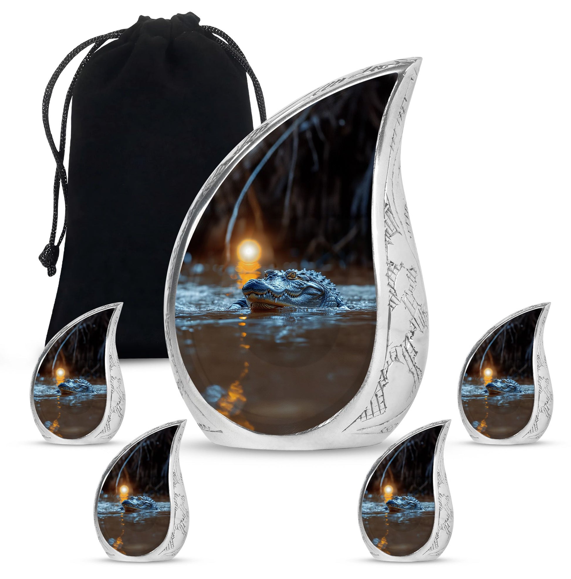 Alligator Theme Large Urn With 4 Keepsake Urn
