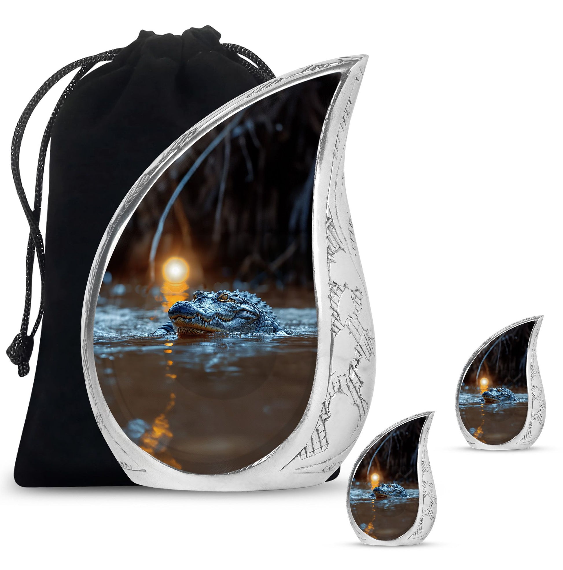 Alligator Theme Large Urn With 2 Keepsake Urn