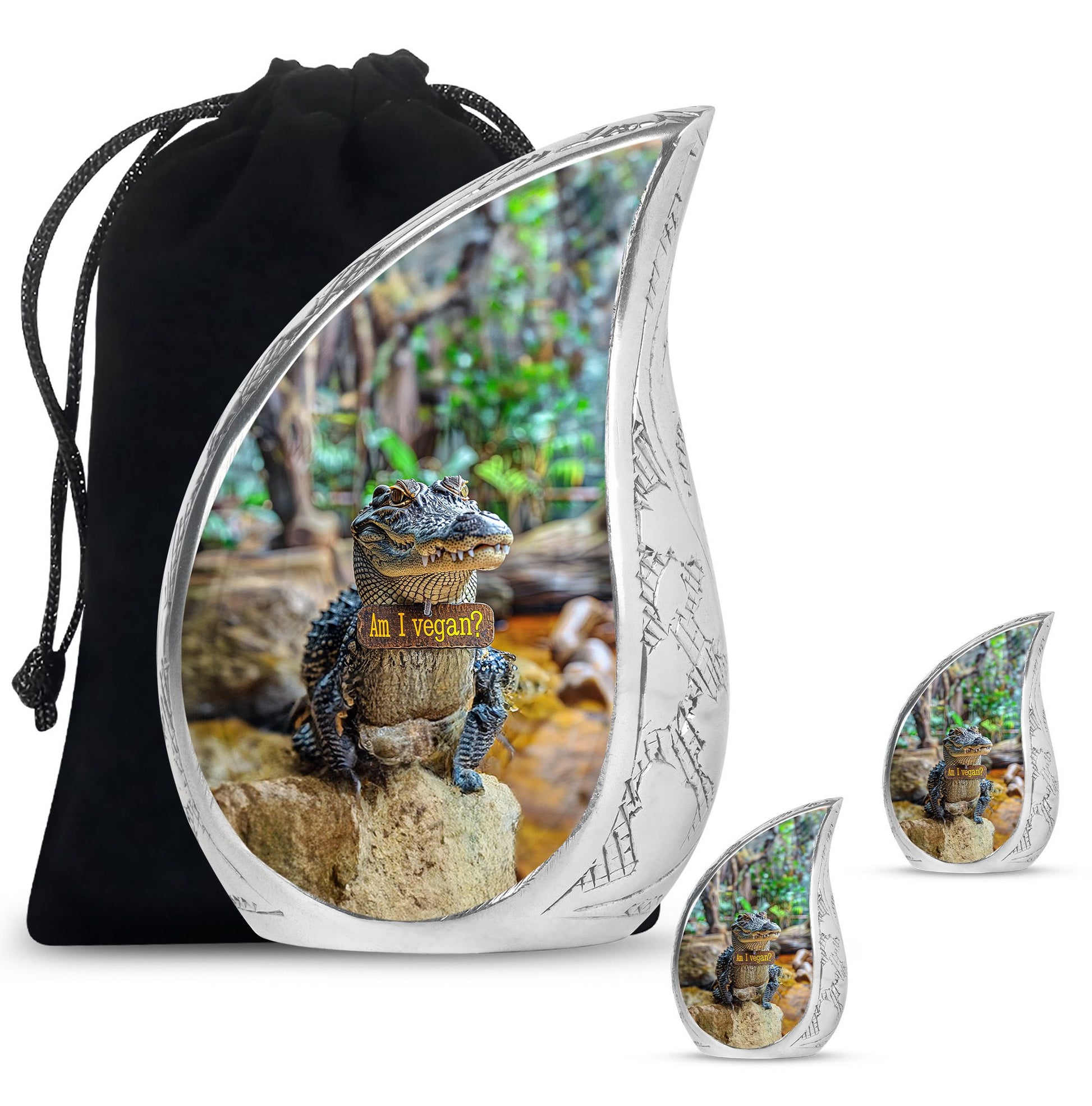 Alligator Theme Large Urn With 2 Keepsake Urn