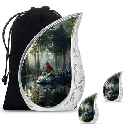 Cardinal Bird Theme Large Urn With 2 Keepsake Urn
