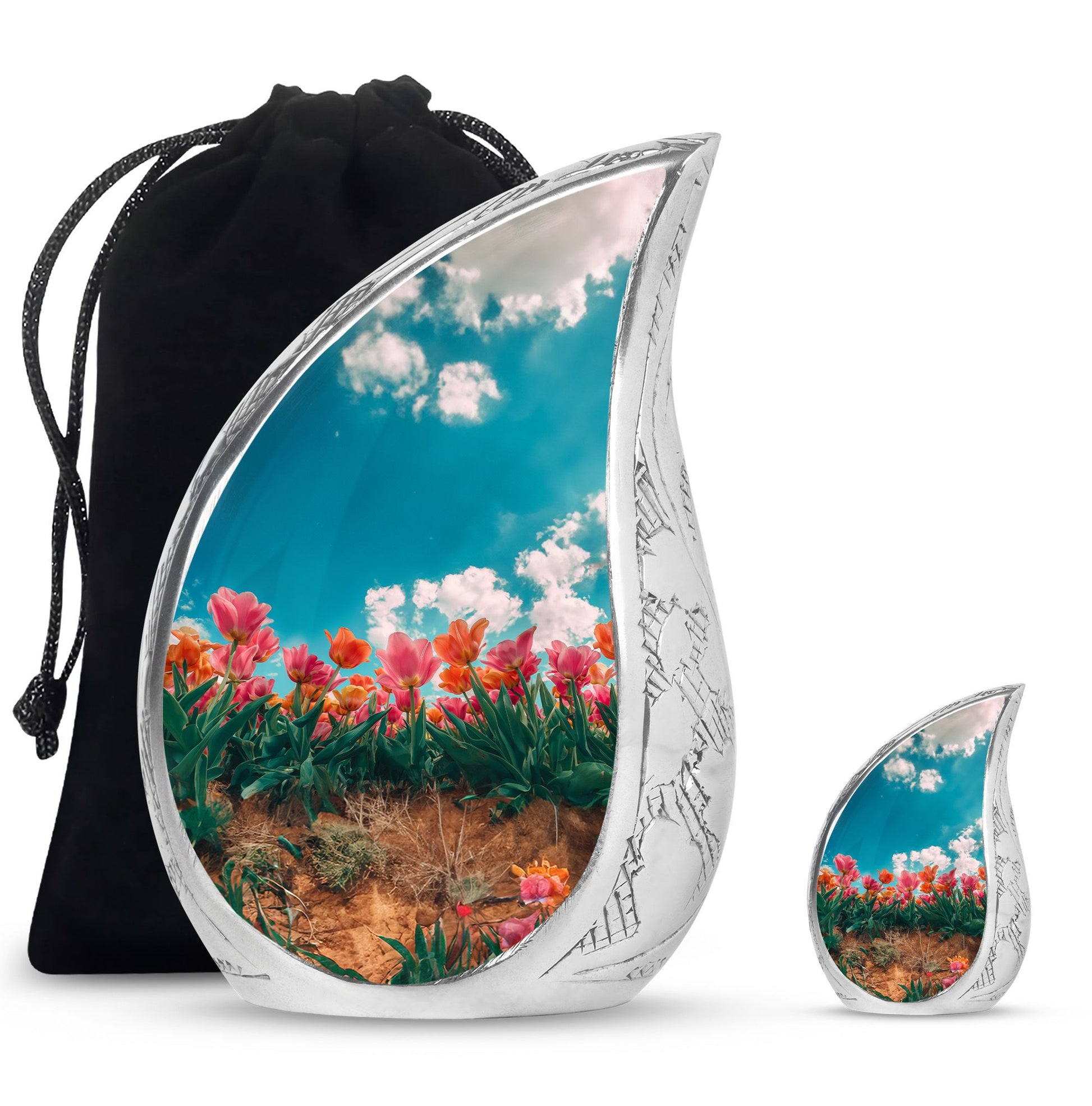 Tulip Theme Large Urn With 1 Keepsake Urn