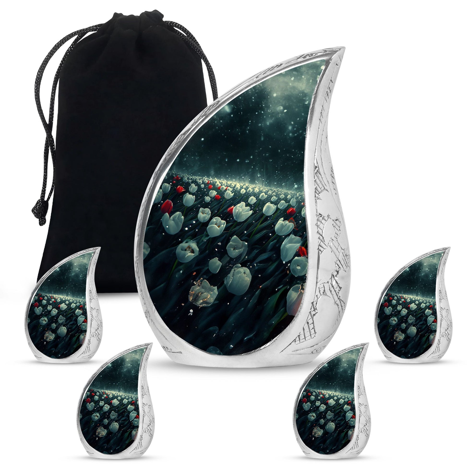 Tulip Theme Large Urn With 4 Keepsake Urn