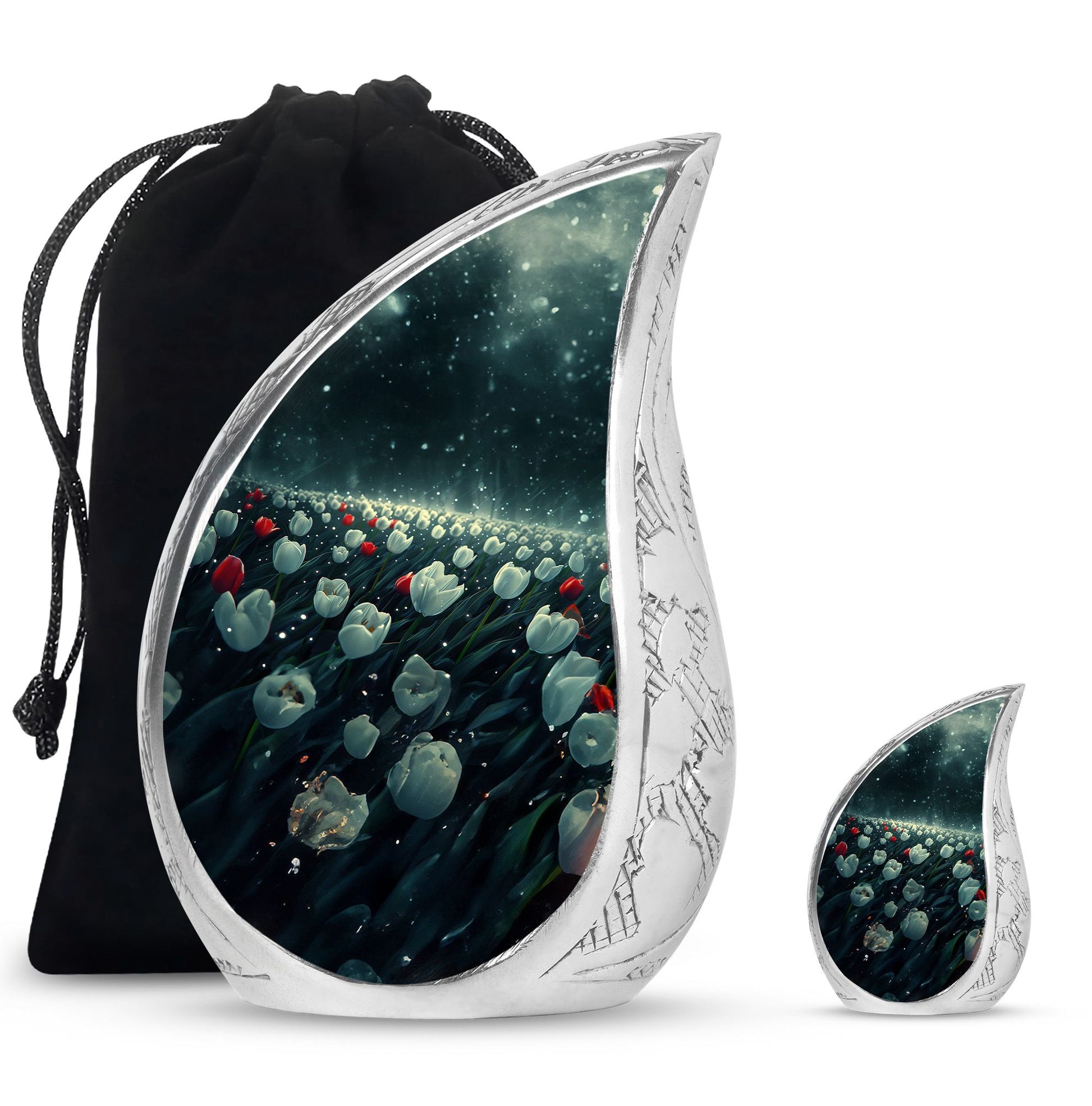 Tulip Theme Large Urn With 1 Keepsake Urn