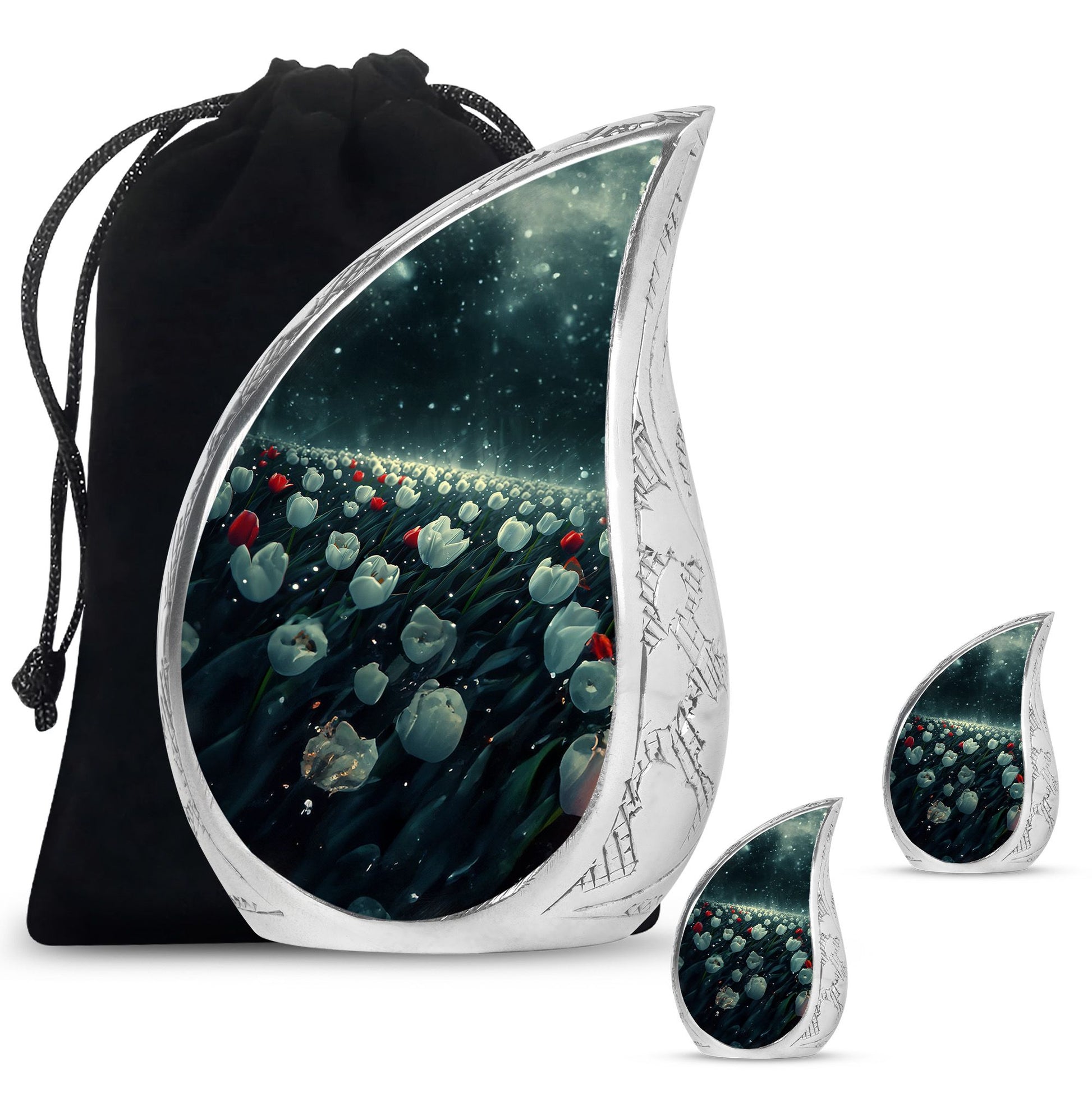 Tulip Theme Large Urn With 2 Keepsake Urn