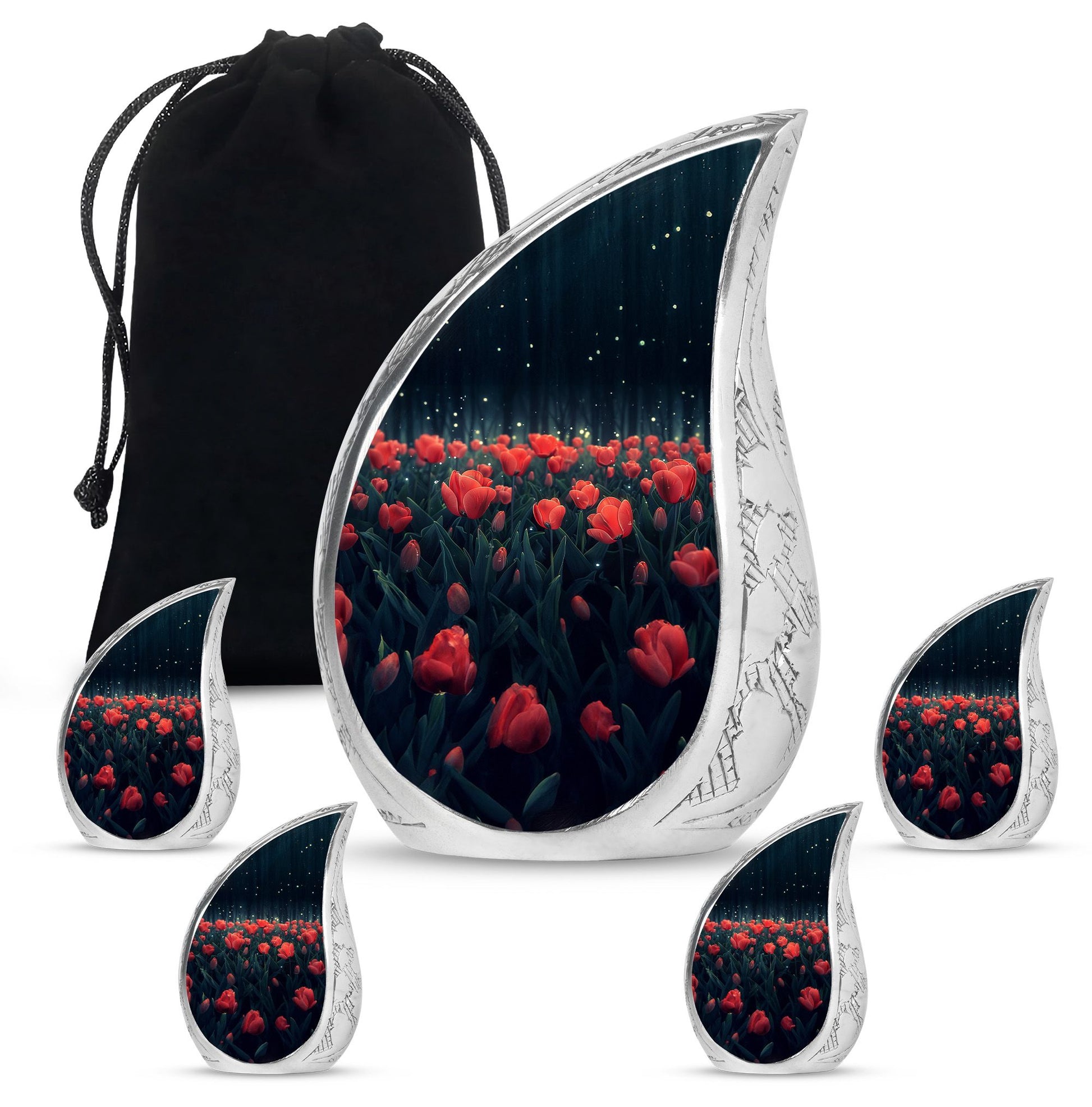 Tulip Theme Large Urn With 4 Keepsake Urn