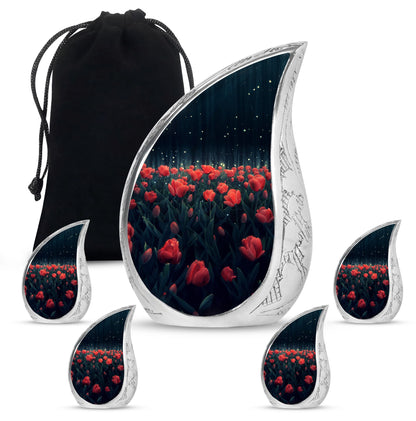 Tulip Theme Large Urn With 4 Keepsake Urn