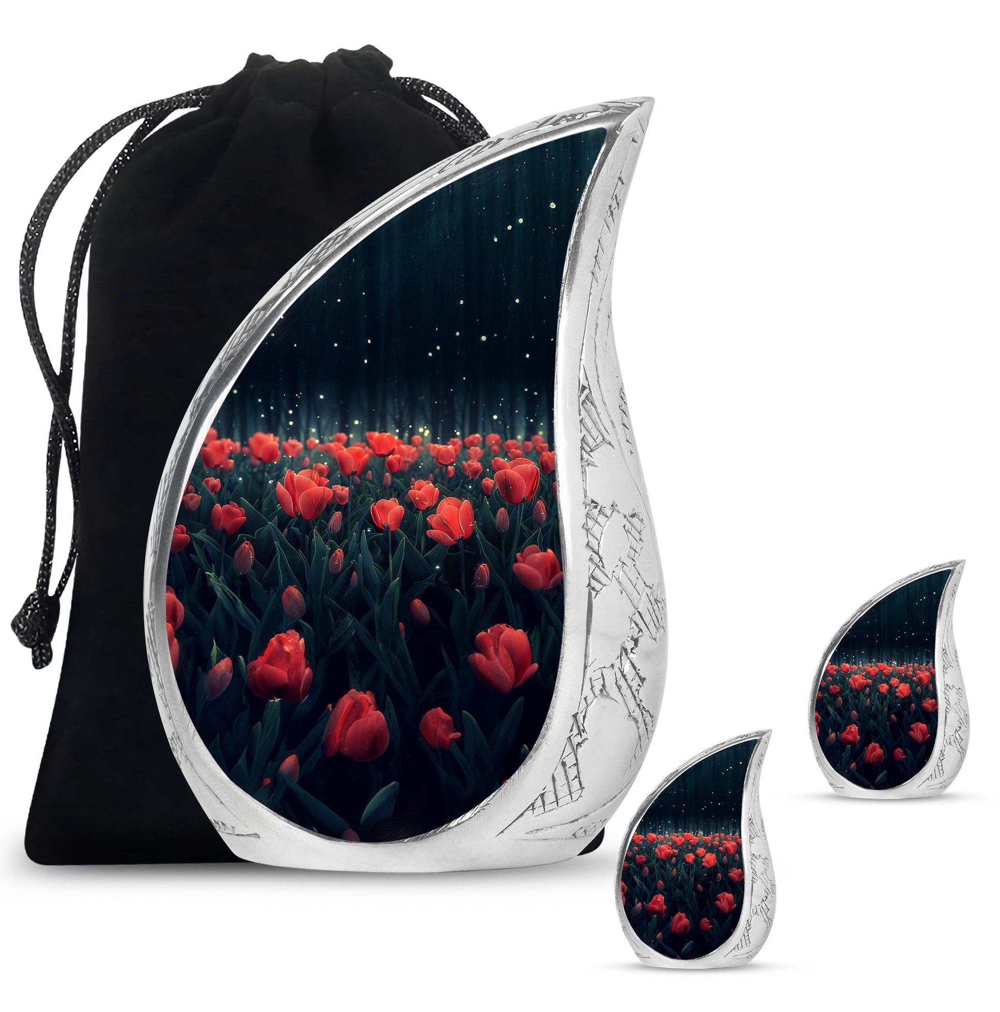 Tulip Theme Large Urn With 2 Keepsake Urn